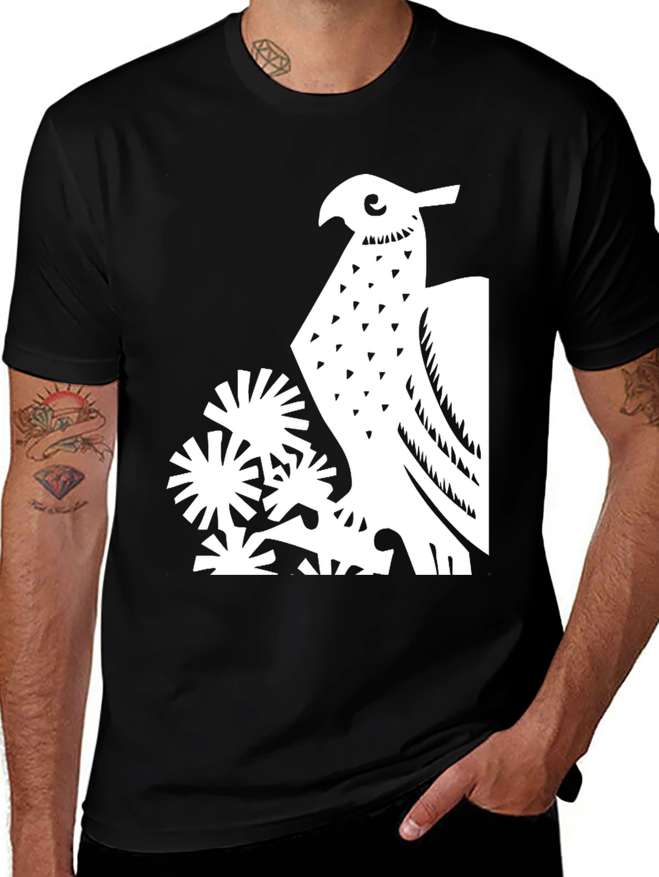 Variant 26 of Abstract Bird Graphic Print Tee - Black