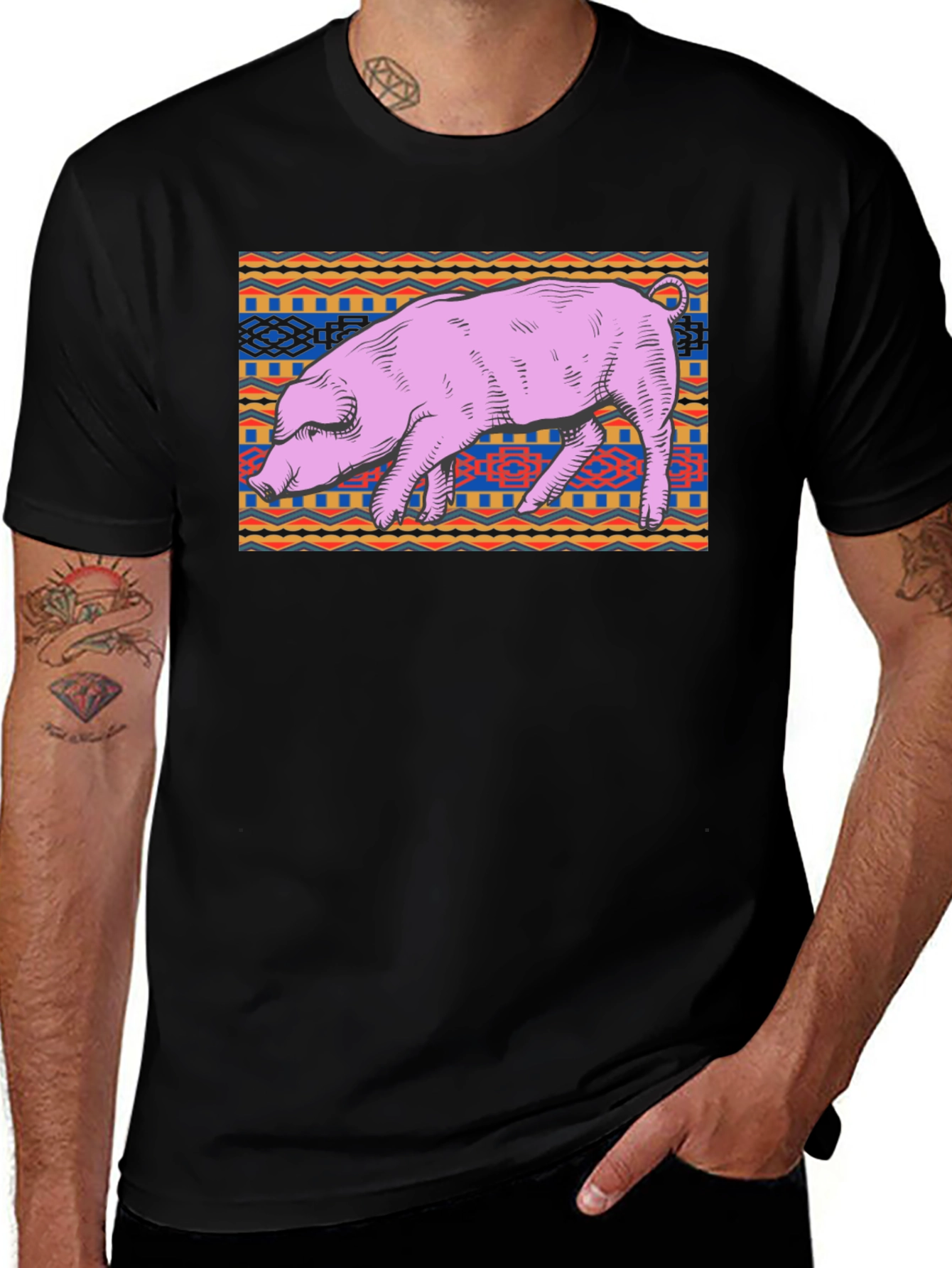 Variant 8 of Pig Graphic Tee - Unique Tribal Pattern, Casual Cotton Shirt
