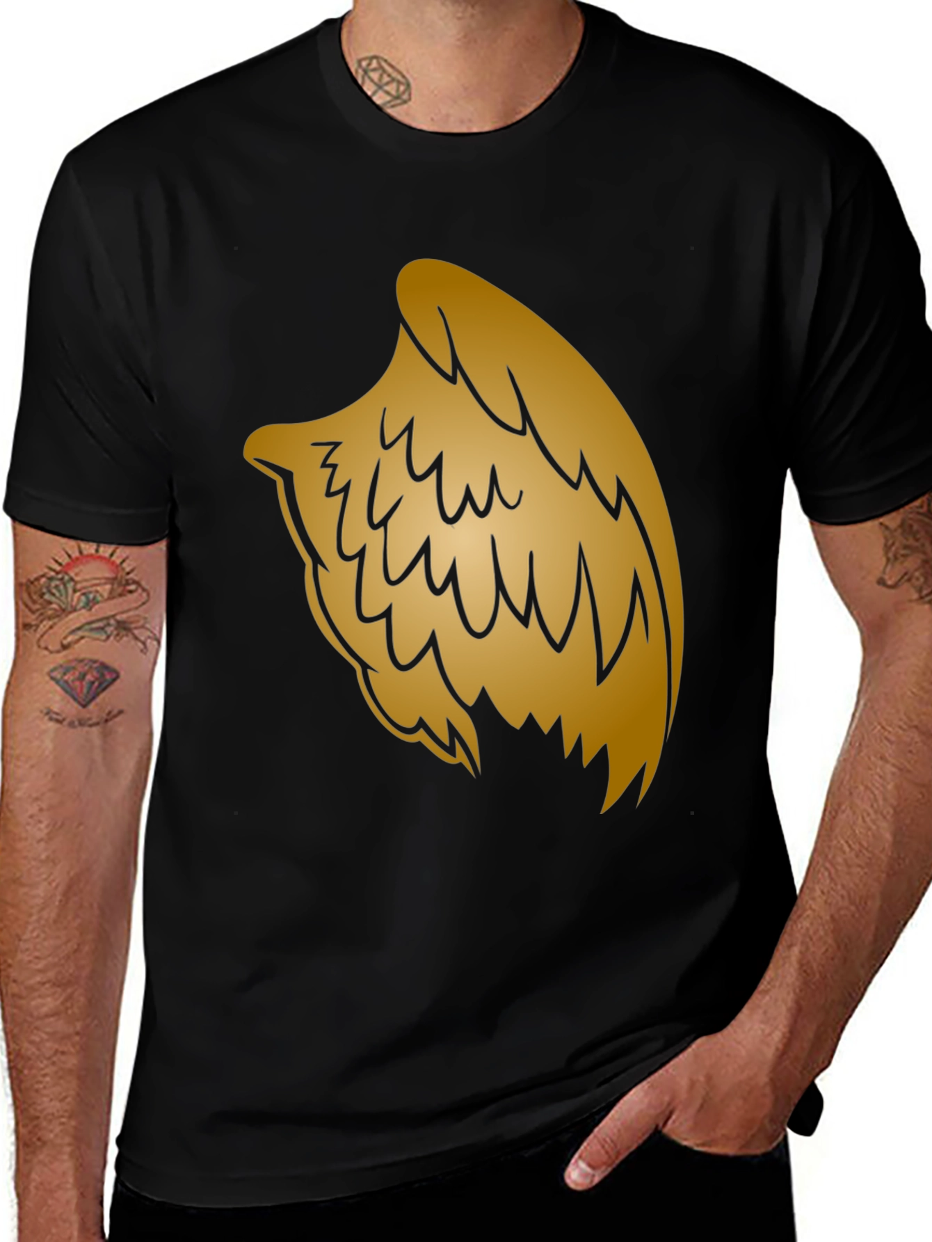 Variant 7 of Golden Wing Graphic Black T-Shirt