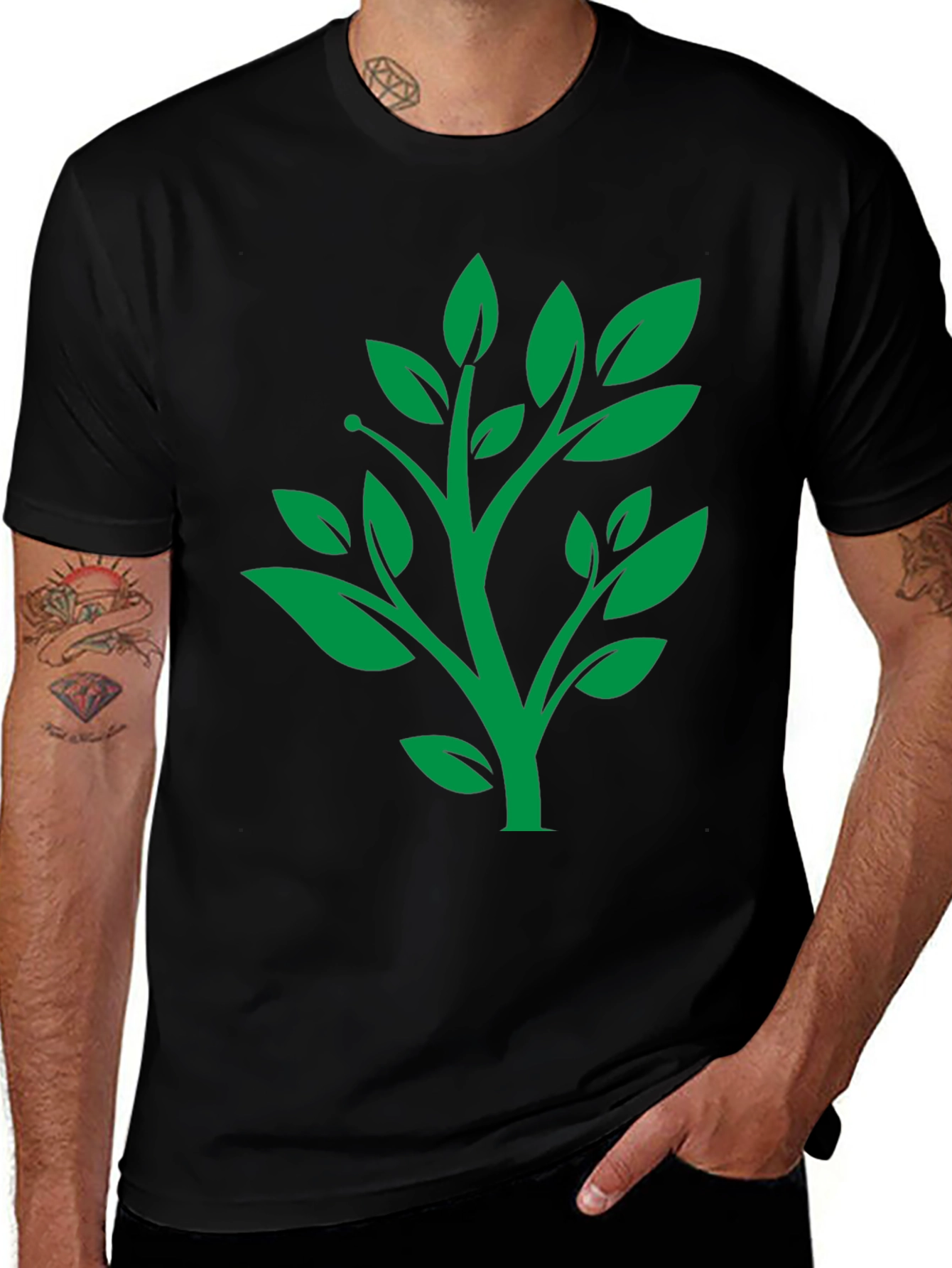 Variant 30 of Green Tree Graphic Black T-Shirt