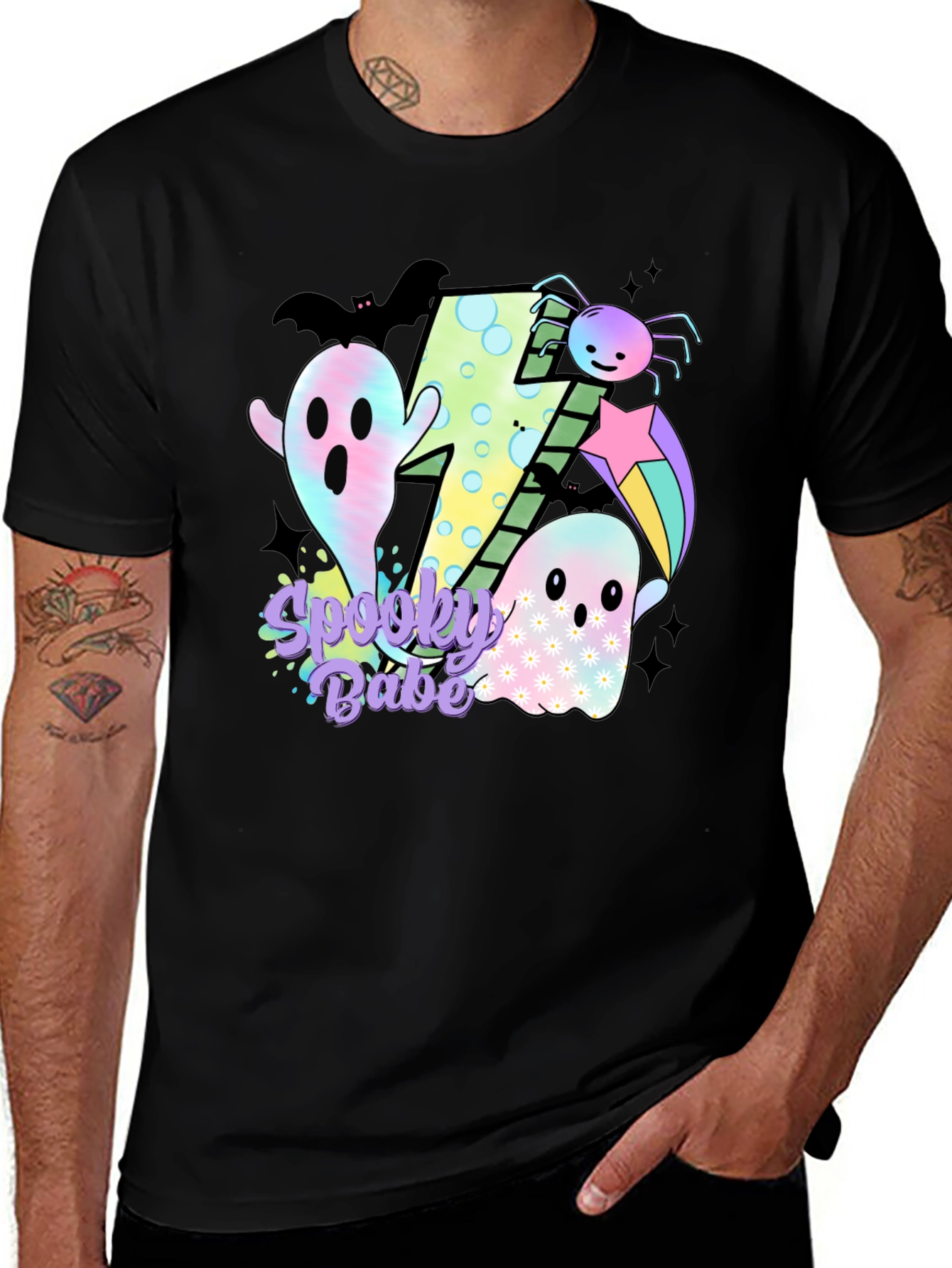 Spooky Babe Halloween Graphic Tee - Black Cotton Blend