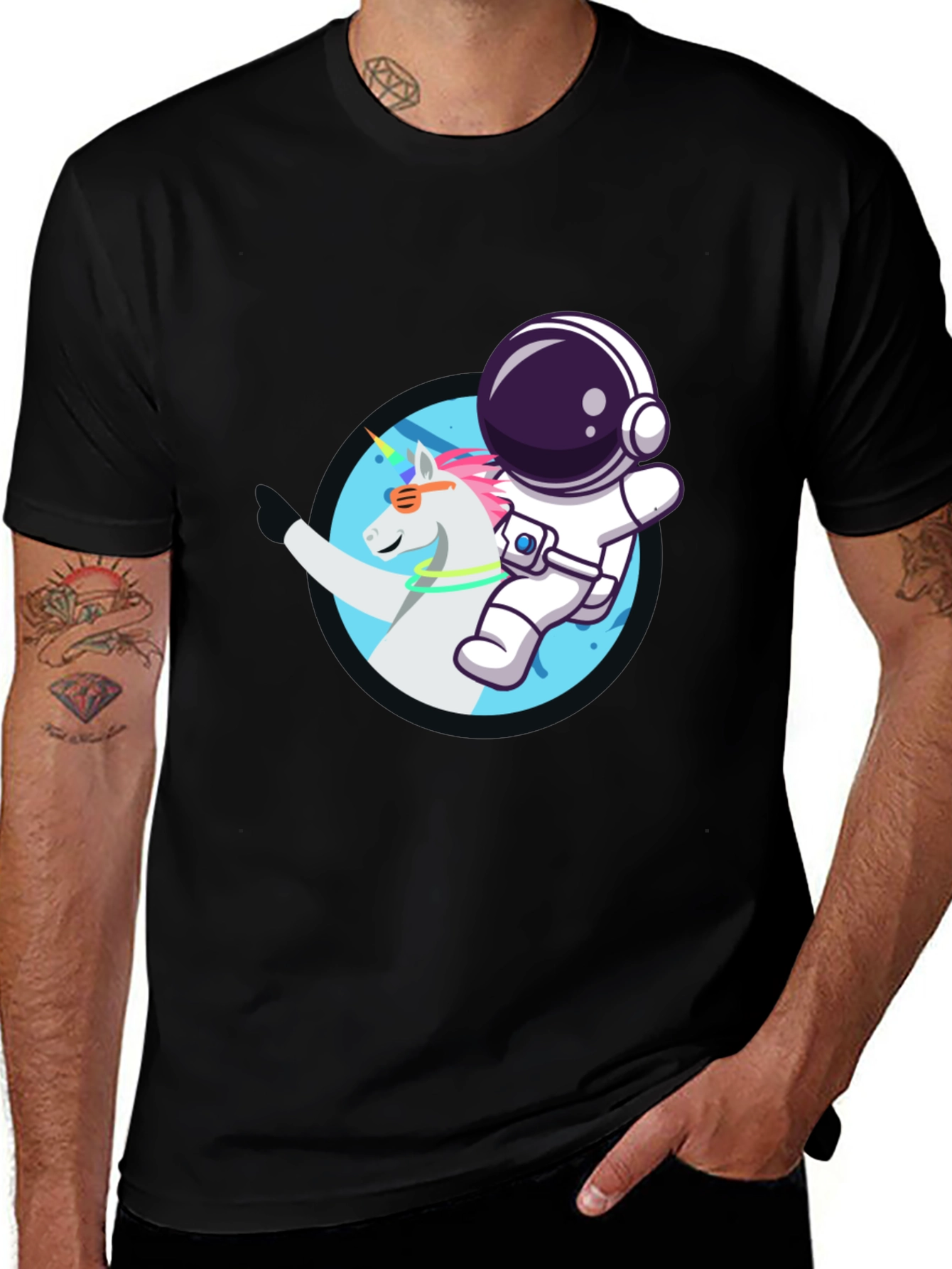 Variant 10 of Astronaut Unicorn Graphic Tee - Black