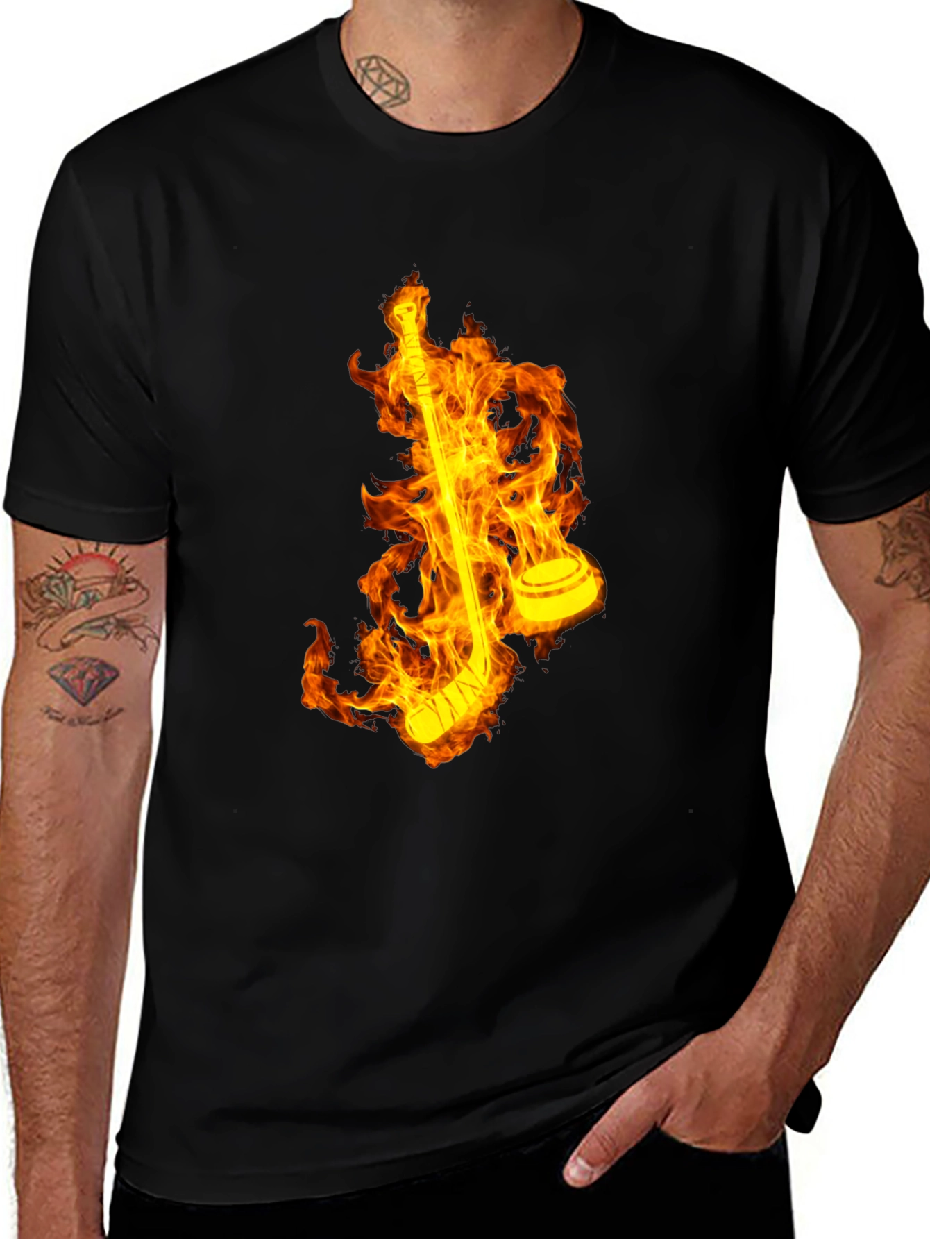 Variant 30 of Flaming Hockey Stick Black T-Shirt
