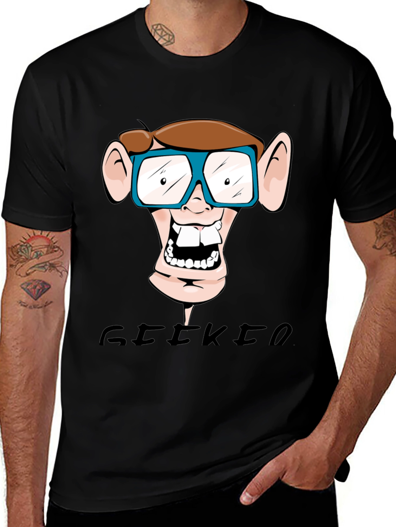 Variant 2 of Geeky Nerd Cartoon Graphic Print T-Shirt