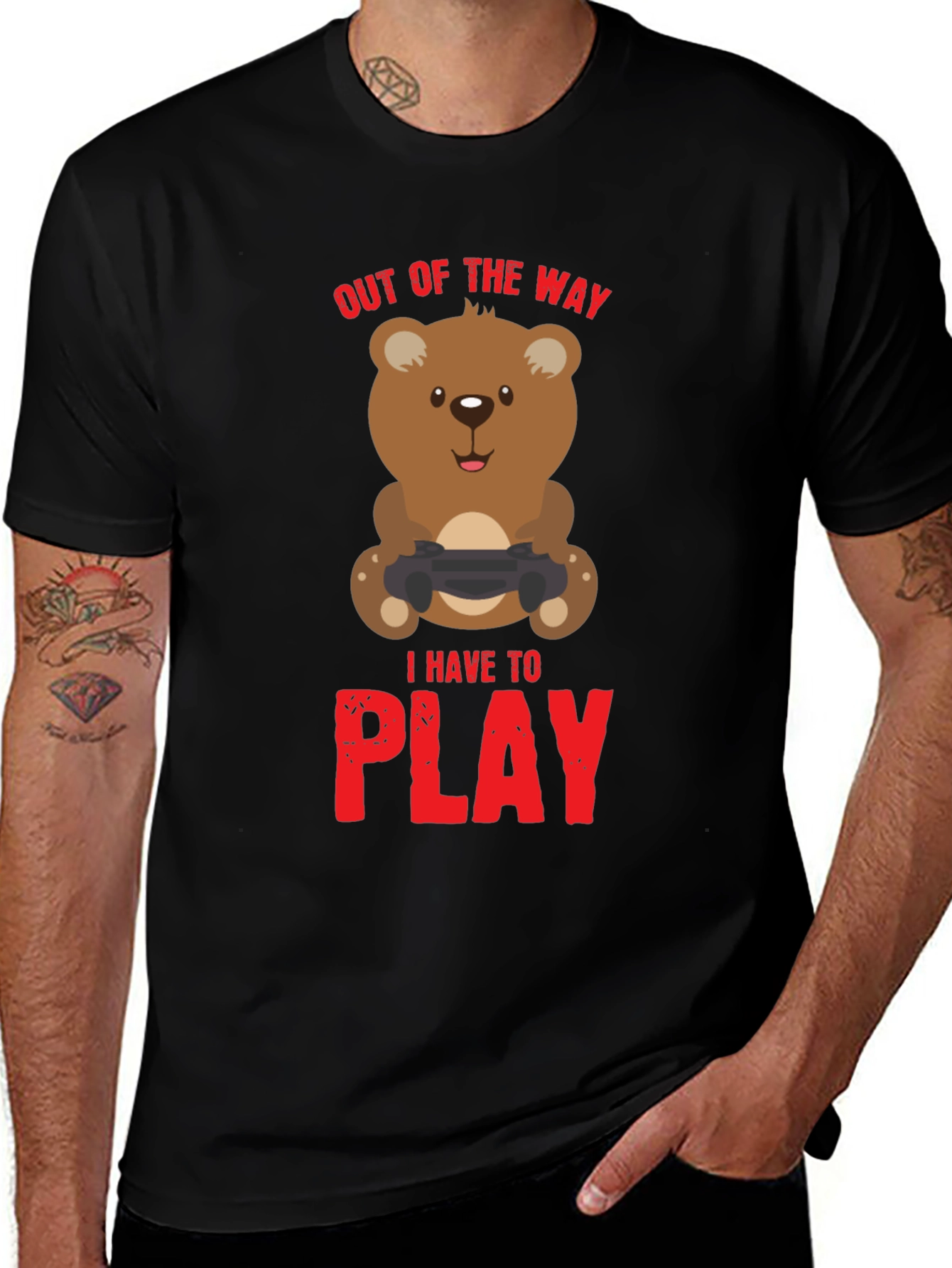 Variant 14 of Gamer Bear Graphic Tee - Out of the Way, I Have to Play!