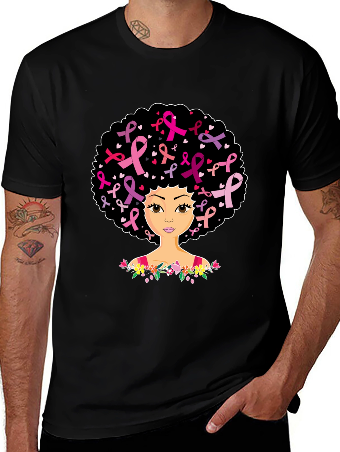 Breast Cancer Awareness Afro Woman T-Shirt