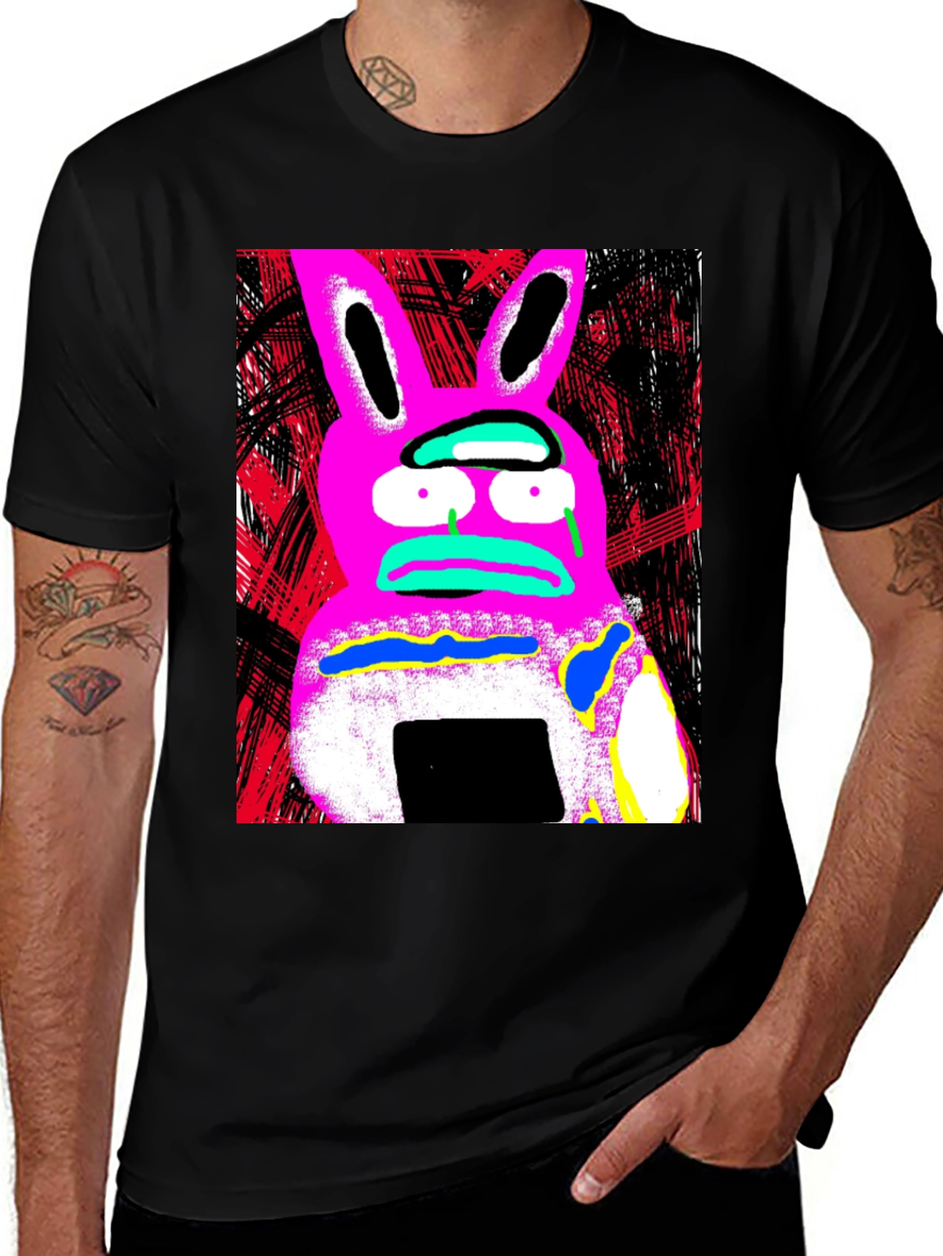 Variant 20 of Surreal Pink Bunny Graphic Tee - Unique Design