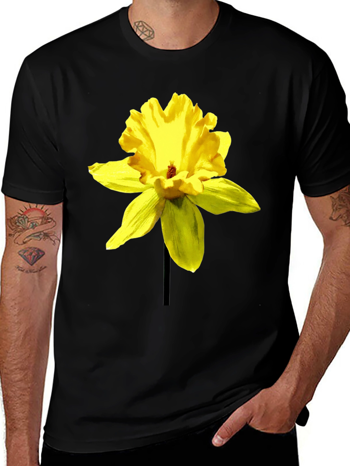 Daffodil Print Black T-Shirt