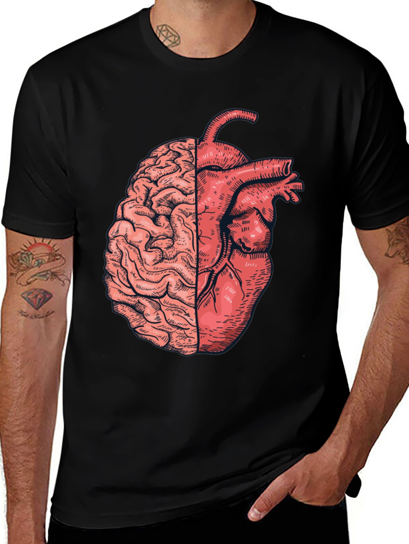 Variant 19 of Brain & Heart Graphic Tee - Unisex Black T-Shirt