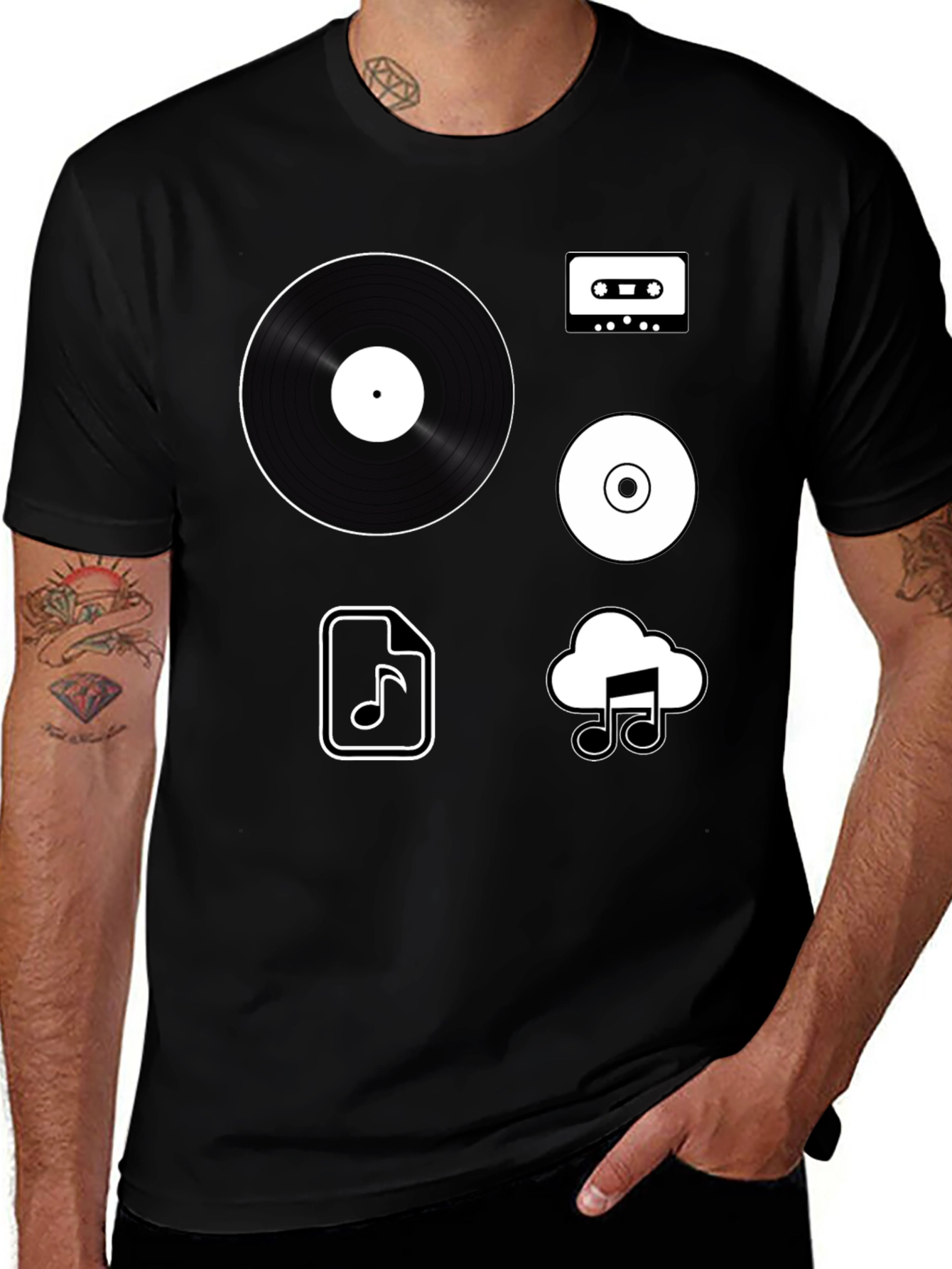 Variant 28 of Retro Music Lover T-Shirt: Vinyl, Cassette, CD & Digital