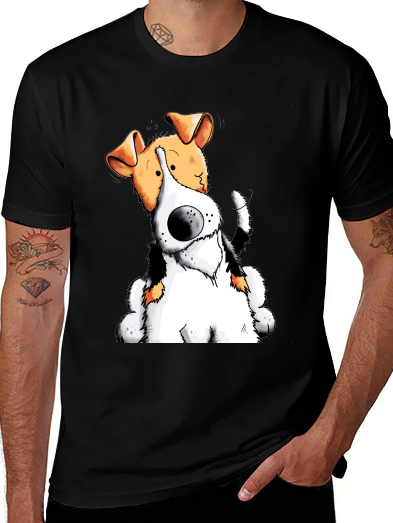 Variant 6 of Cartoon Dog Graphic T-Shirt - Black Cotton Tee