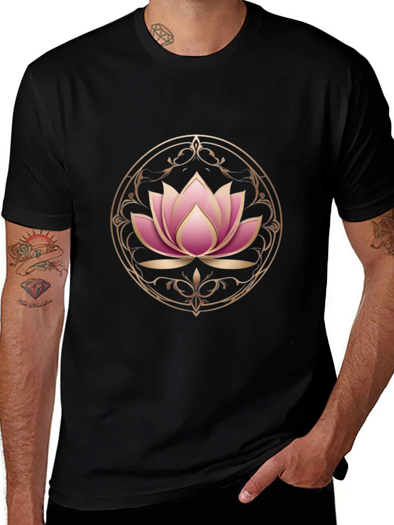 Lotus Flower Graphic Tee - Elegant Black Shirt