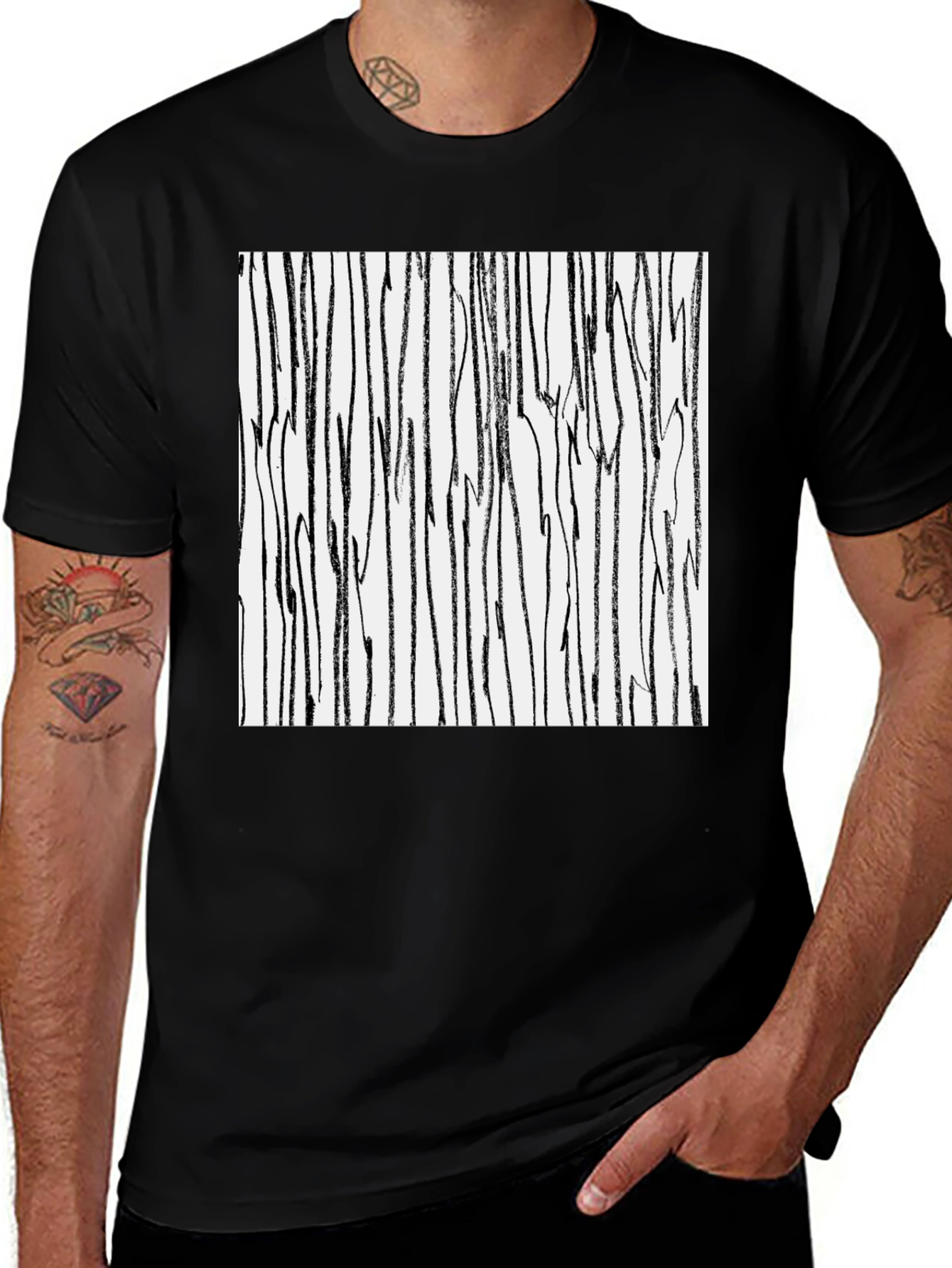 Variant 3 of Abstract Stripe Print Black Cotton T-Shirt