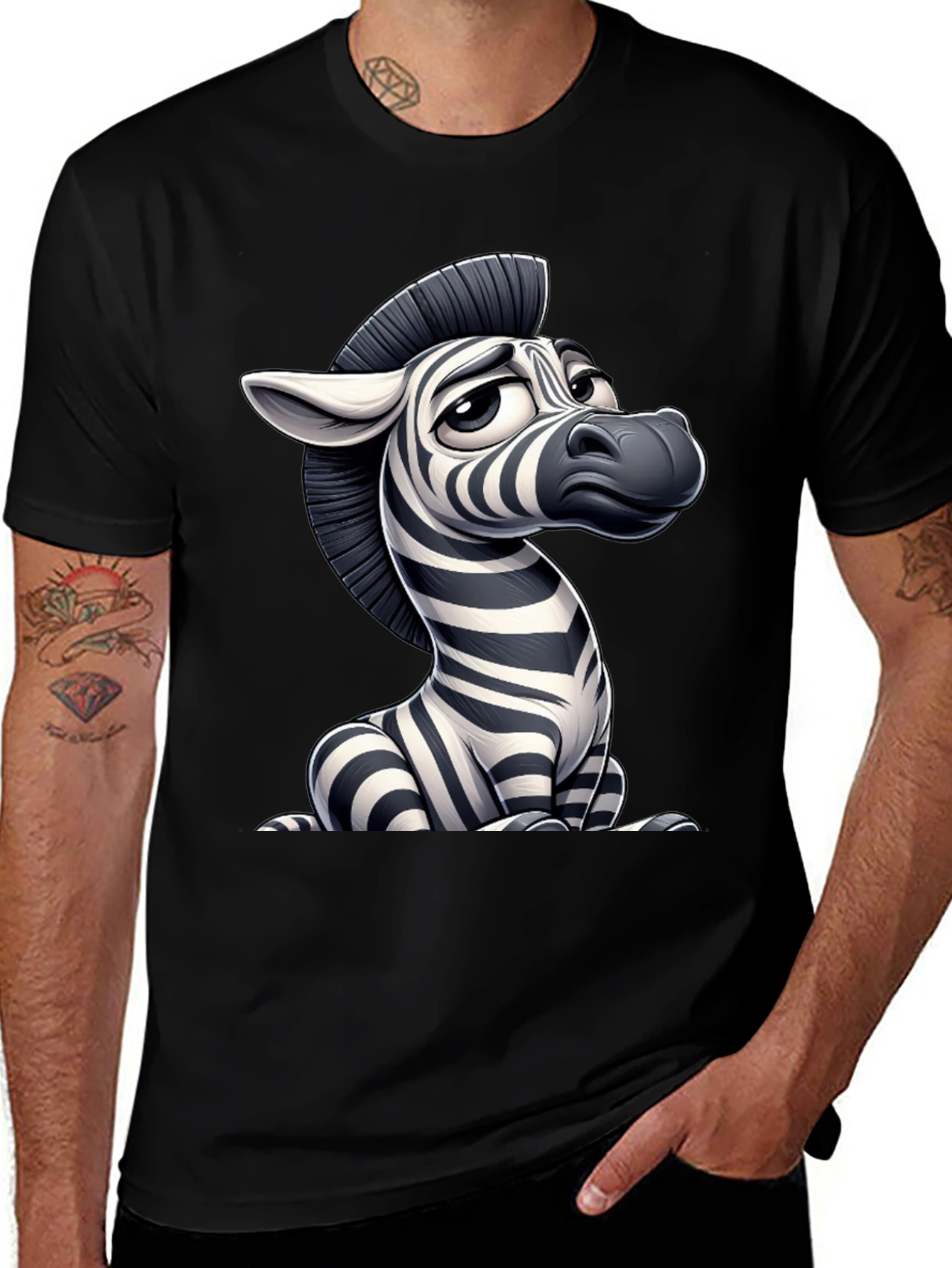 Variant 9 of Zebra Cartoon Black T-Shirt