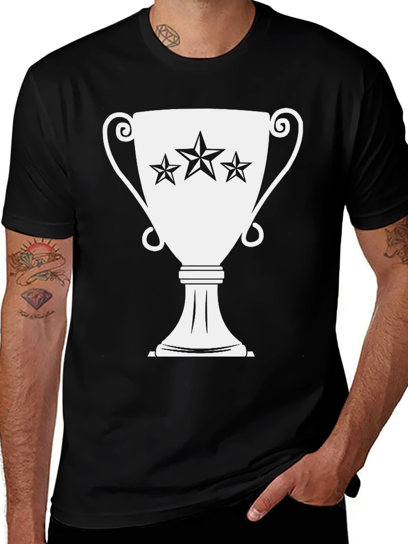 Trophy Star Graphic Tee - Black Cotton Casual Shirt