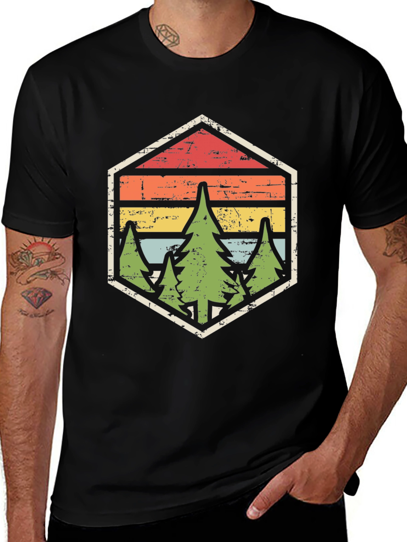 Variant 9 of Retro Mountain Forest Graphic Tee