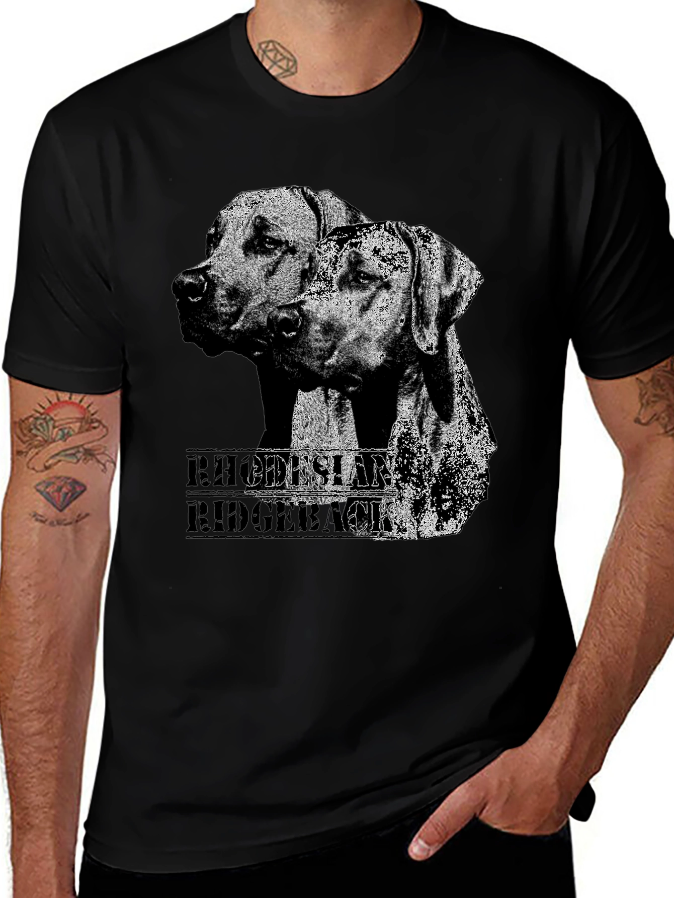 Rhodesian Ridgeback Dog Graphic Print Black T-Shirt