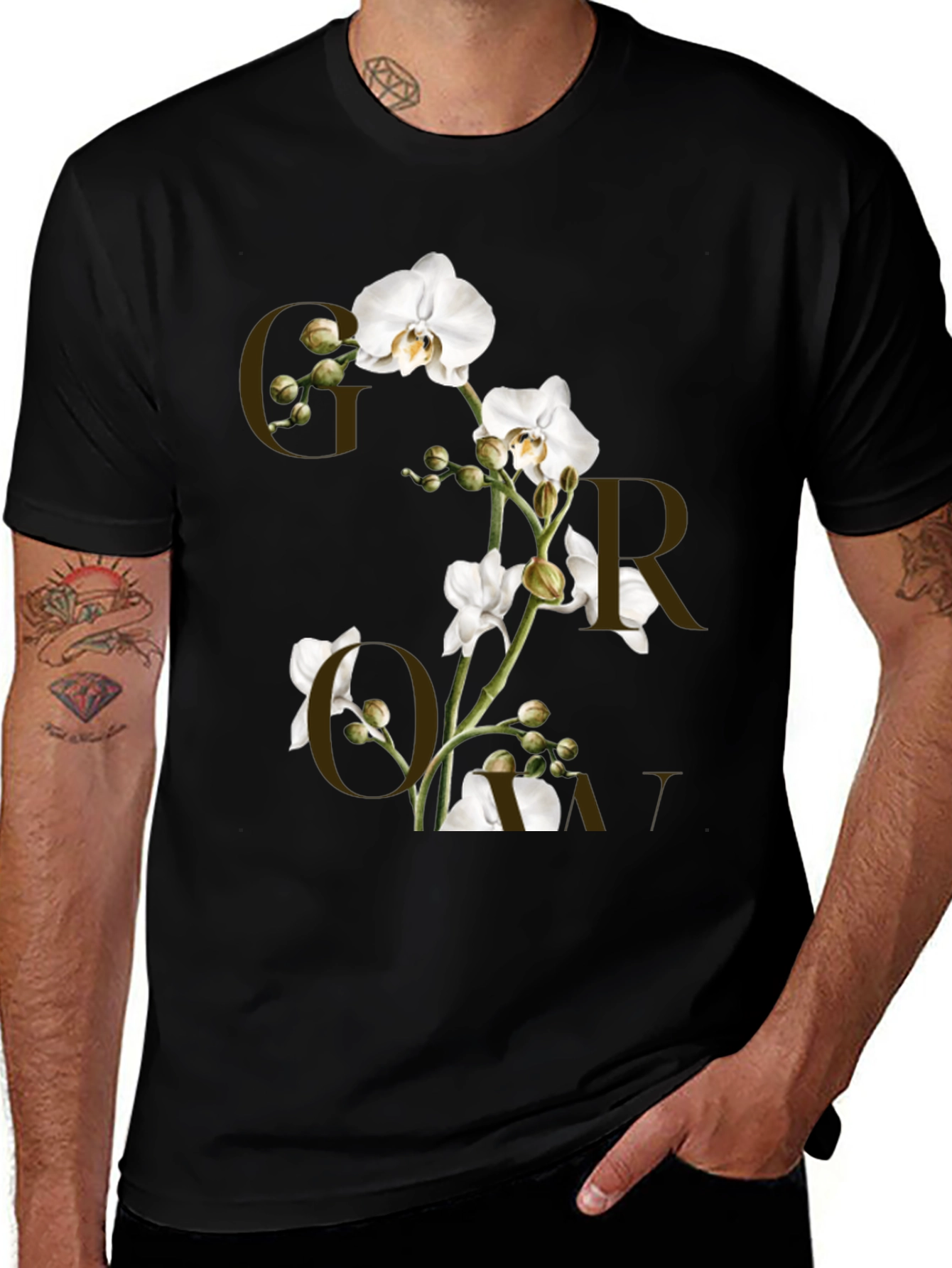 Variant 3 of Floral Graphic Print Black T-Shirt