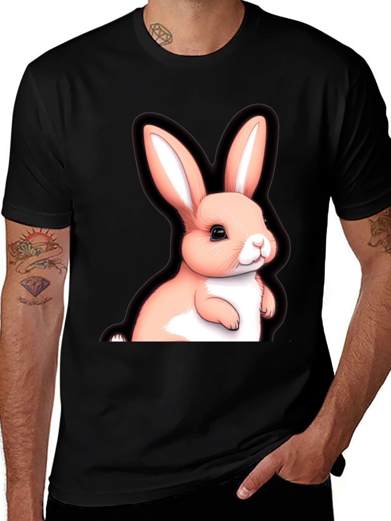 Variant 25 of Cute Bunny Graphic Tee - Black Cotton Blend