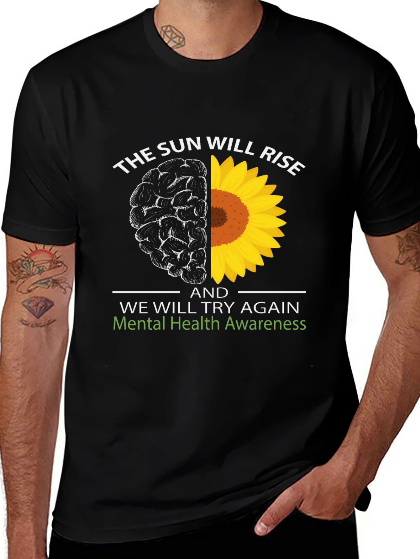 Variant 9 of Mental Health Awareness Sunflower Brain Graphic T-Shirt
