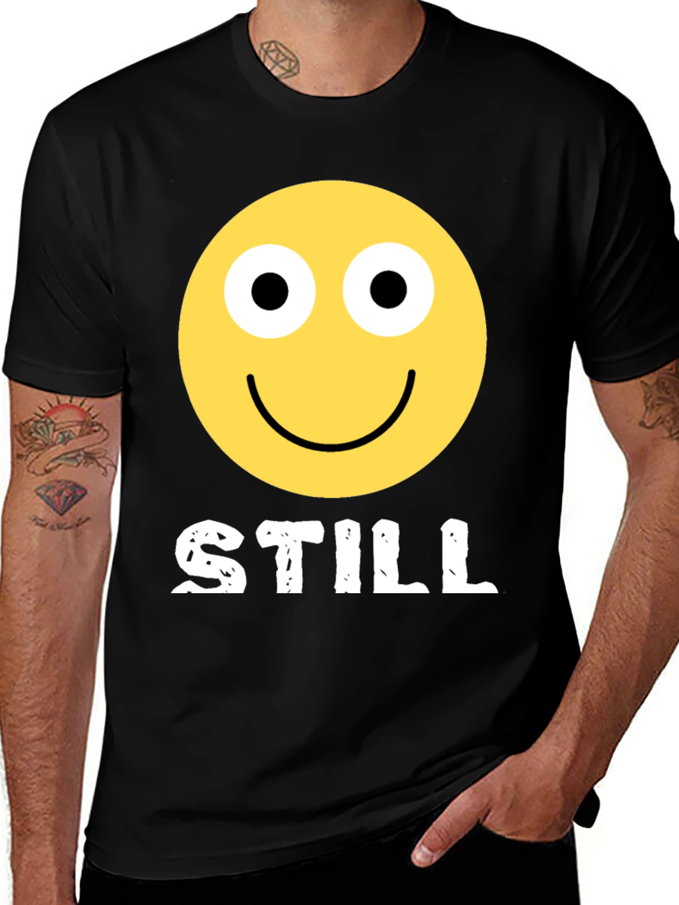 Variant 3 of STILL Smiley Face Graphic Tee - Adult Humor Black T-Shirt