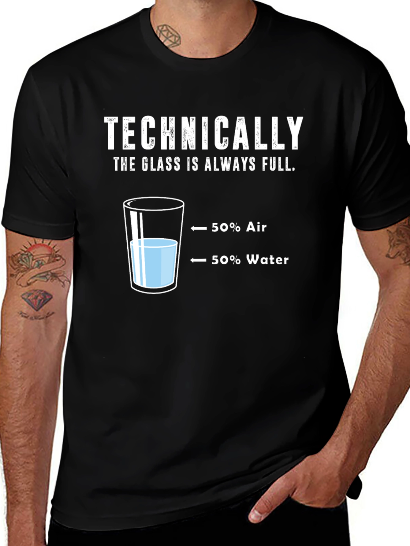 Variant 23 of Technically Full Glass T-Shirt - Funny Science Humor Tee