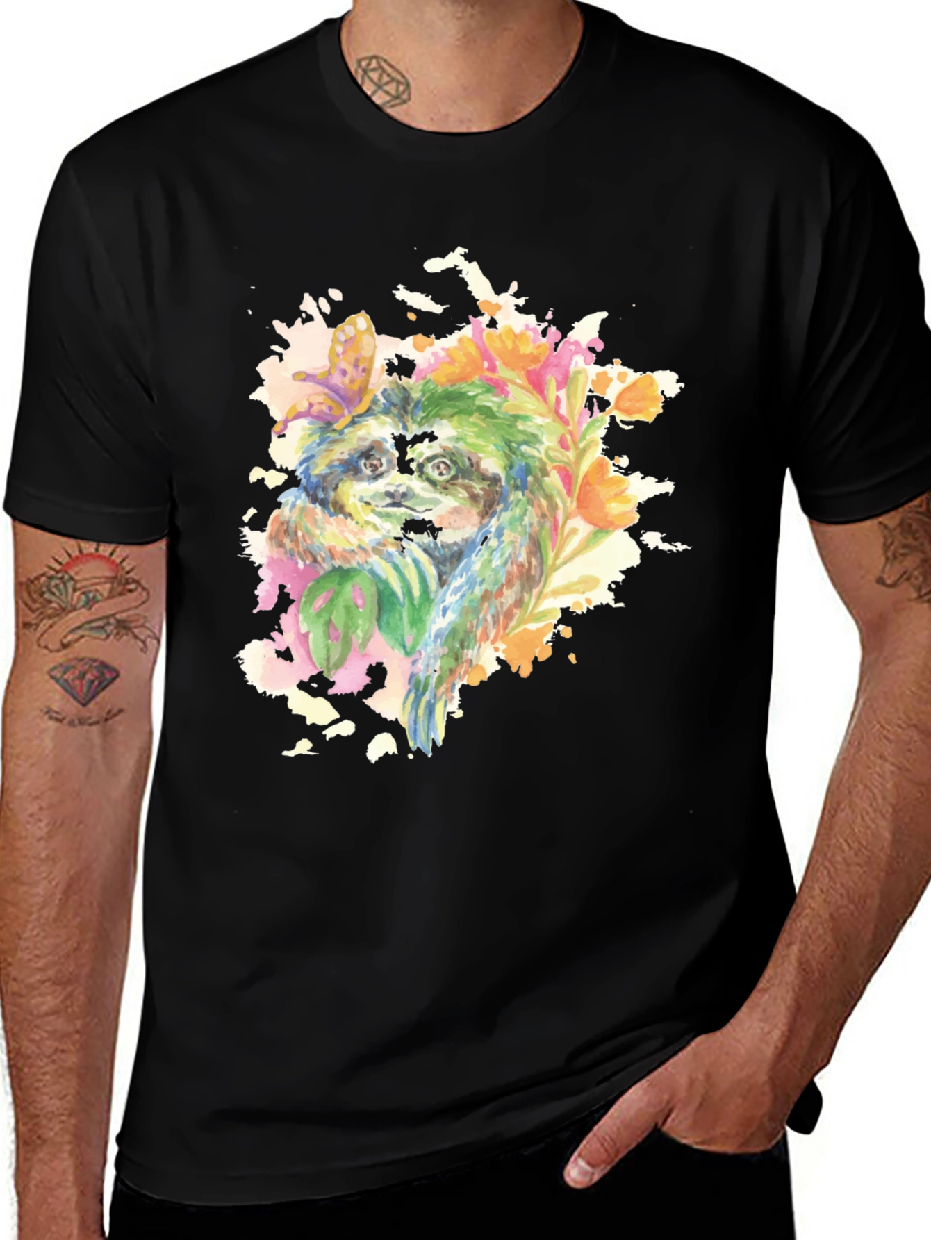 Variant 25 of Watercolor Sloth Tee - Nature Lover's Shirt