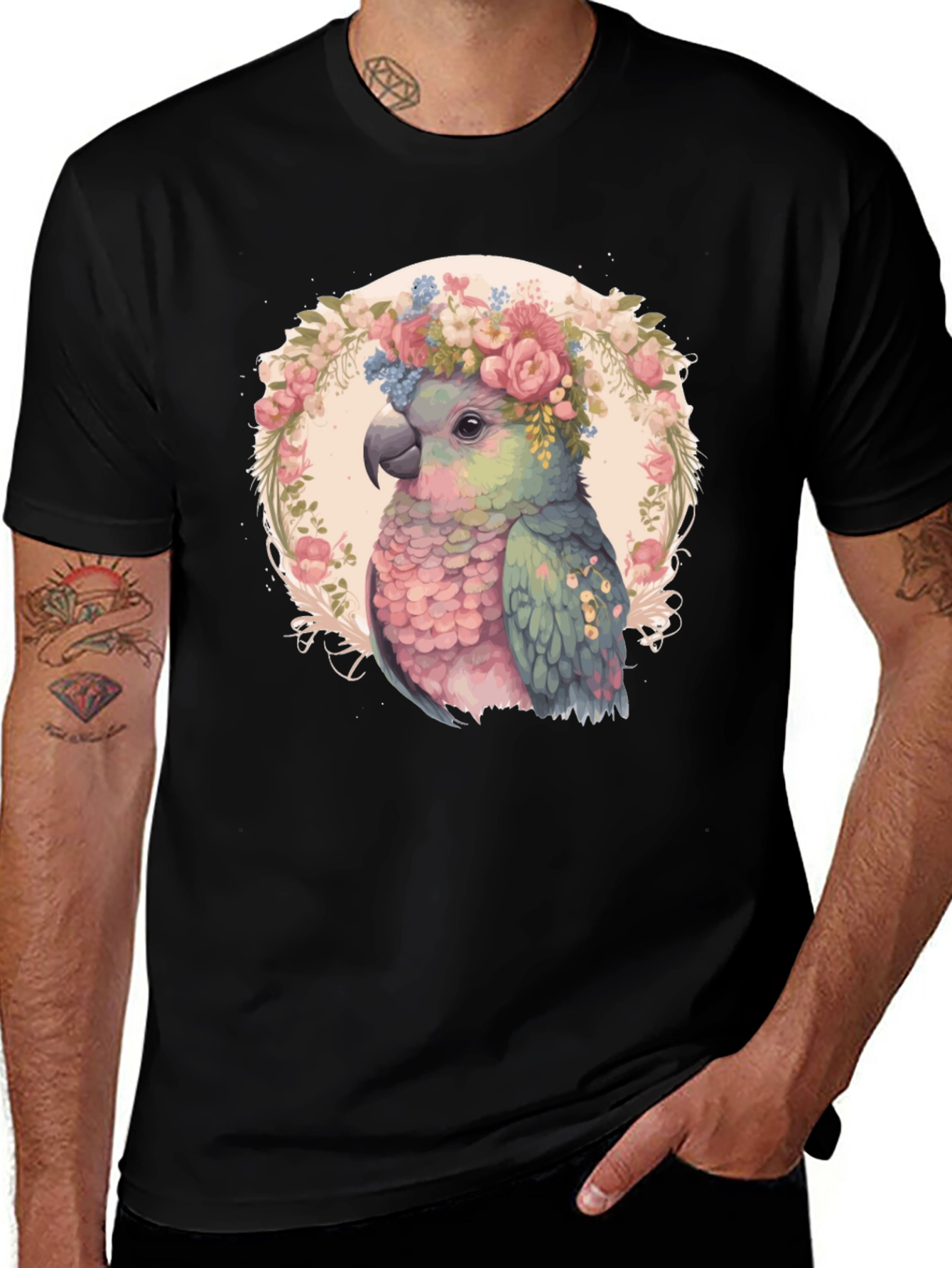 Variant 18 of Parrot Floral Wreath T-Shirt