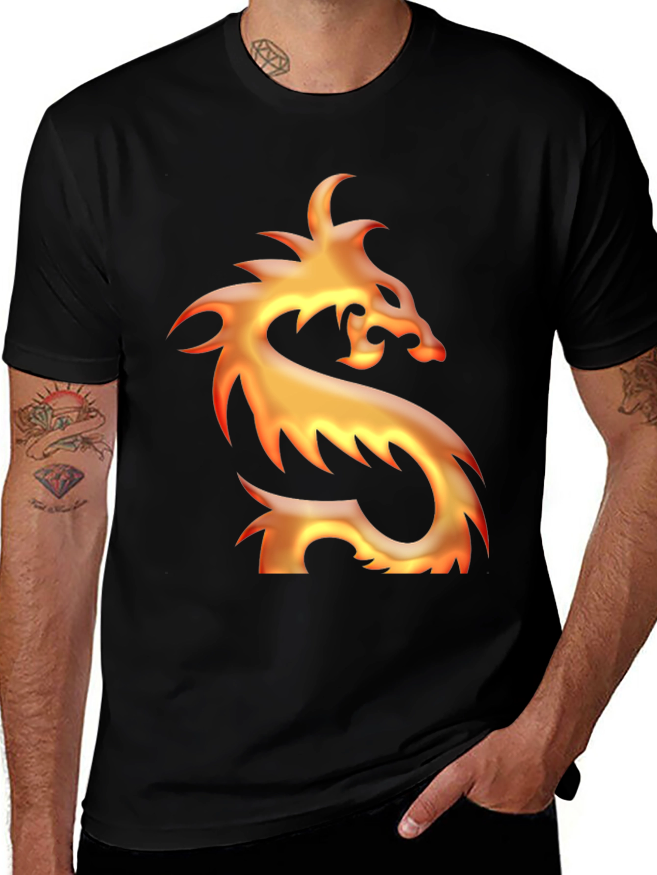 Variant 14 of Fiery Dragon Graphic Tee - Men's Black T-Shirt