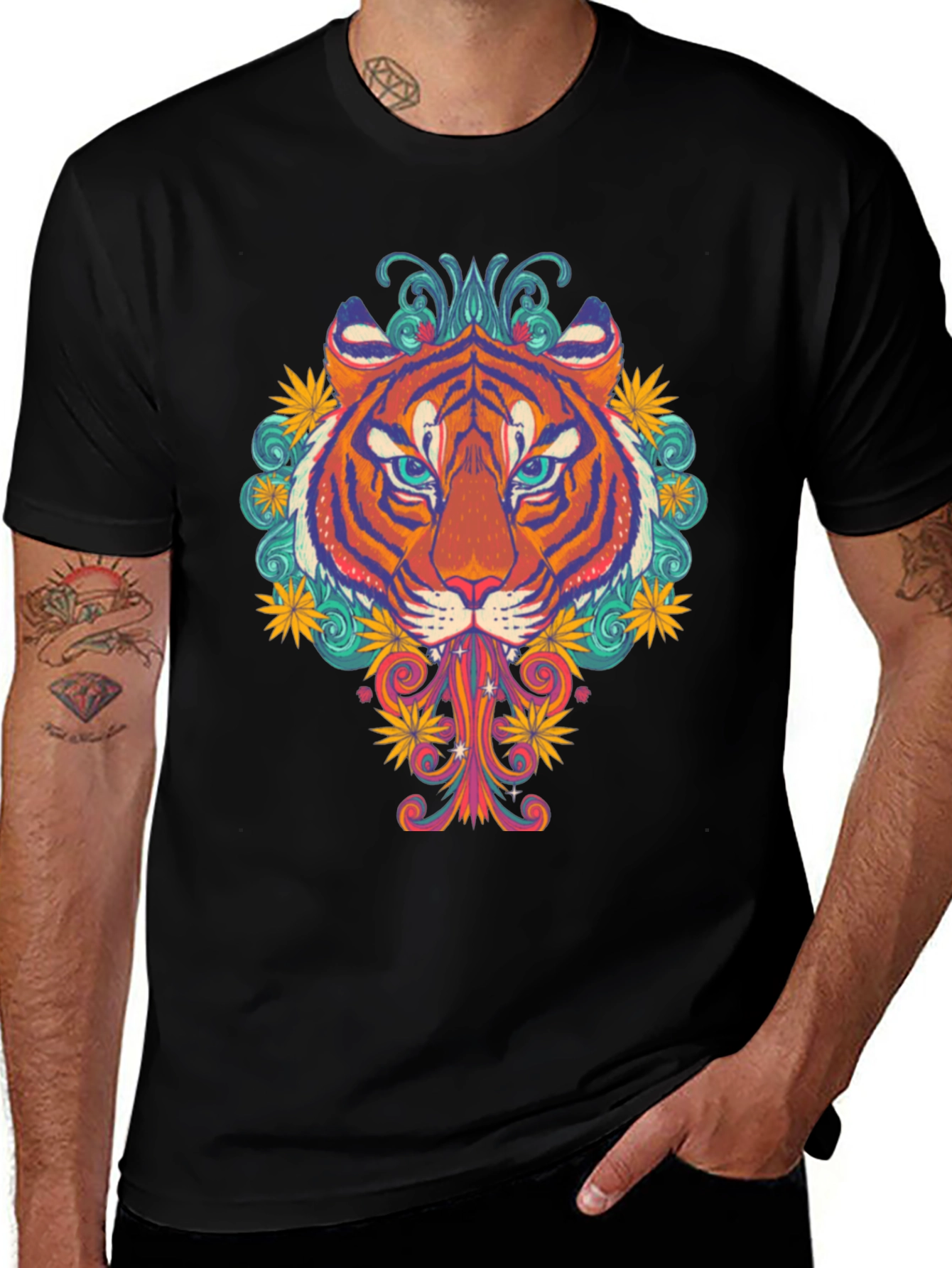 Variant 30 of Psychedelic Tiger Graphic Black T-Shirt