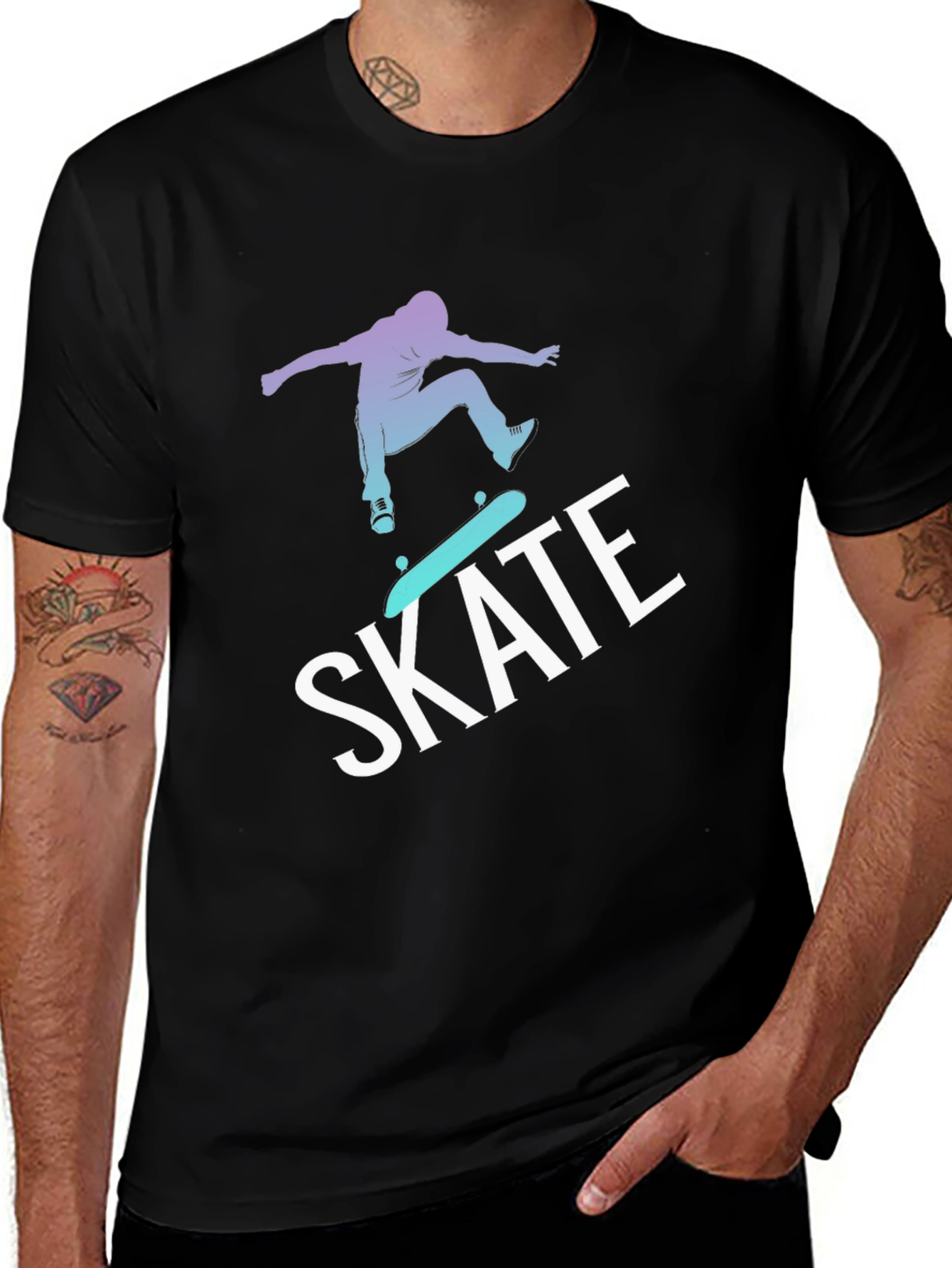 Variant 25 of Skateboarding Graphic Tee - Black Cotton Blend T-Shirt