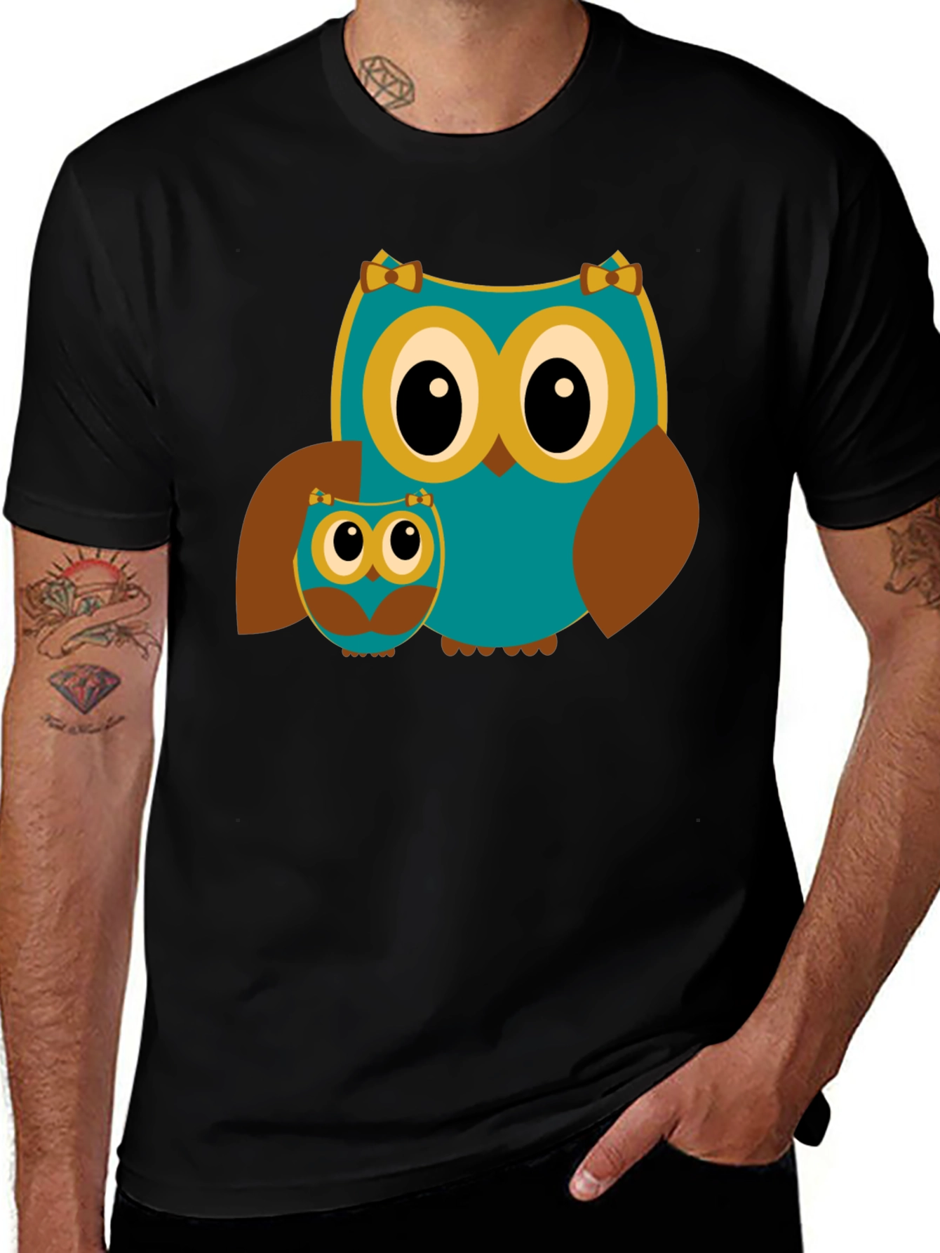 Variant 9 of Owl Mom and Baby Black T-Shirt