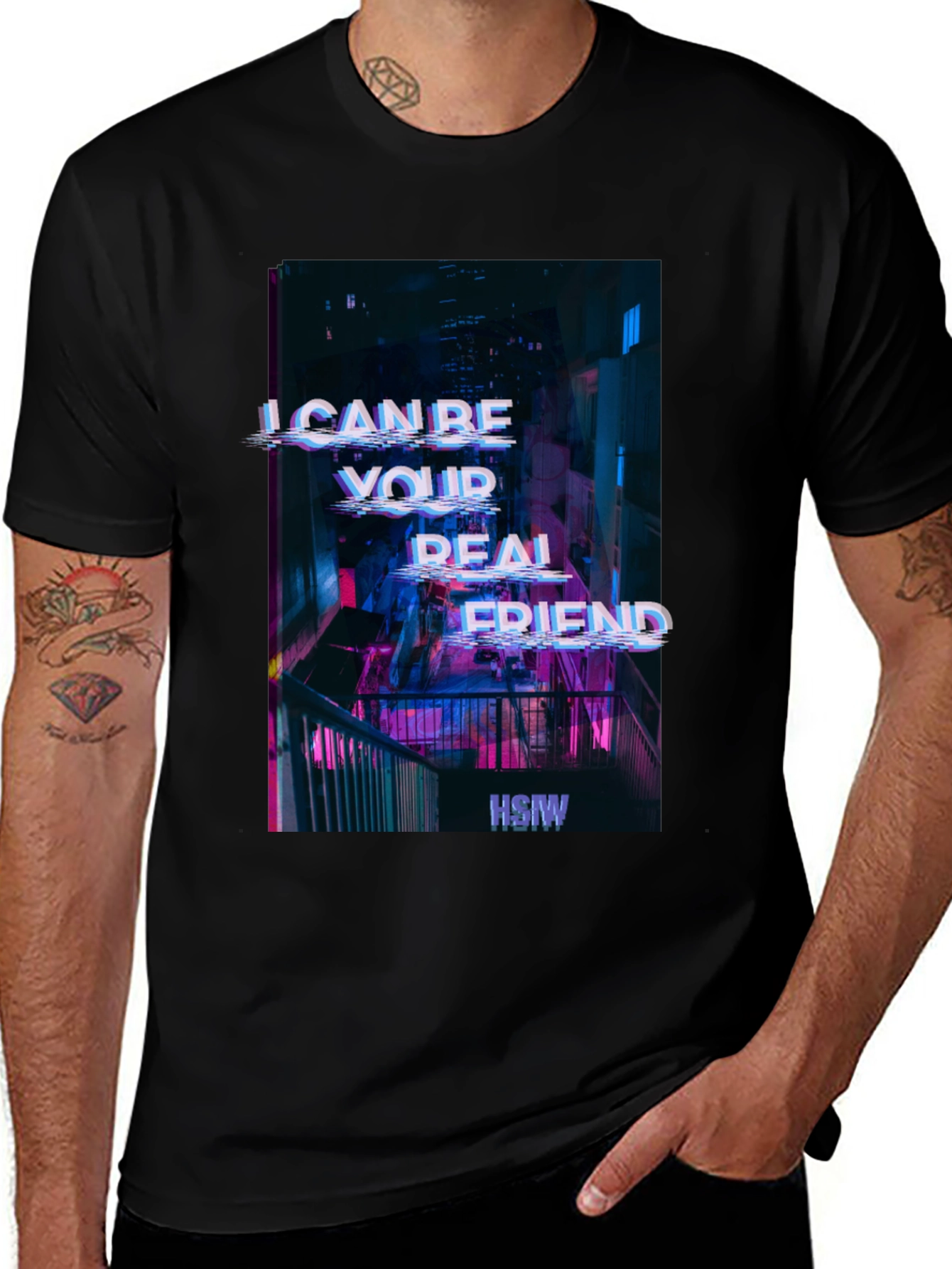 Variant 20 of Cyberpunk "Real Friend" Graphic Tee - Black