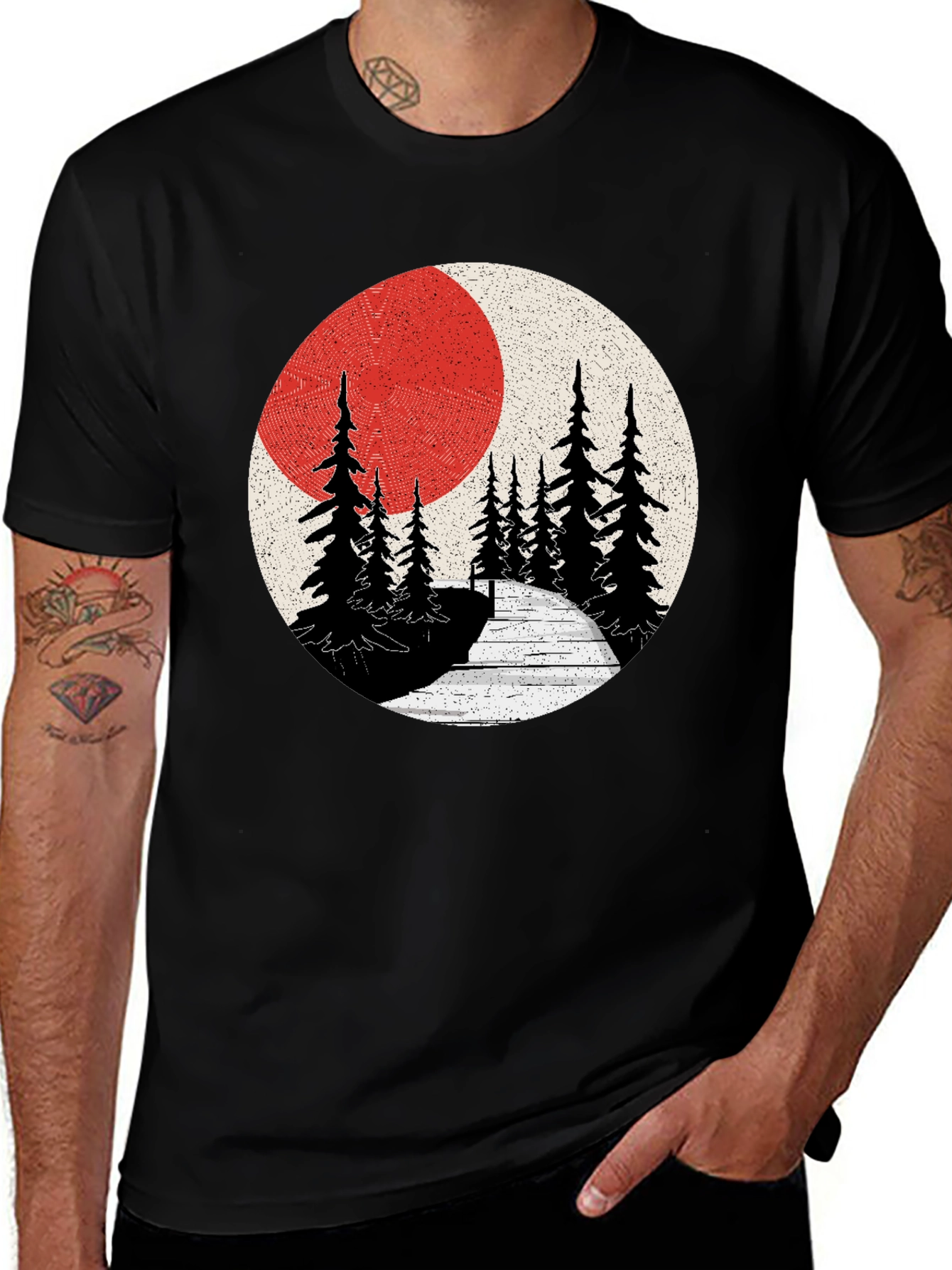 Nature Scene Graphic Tee - Black