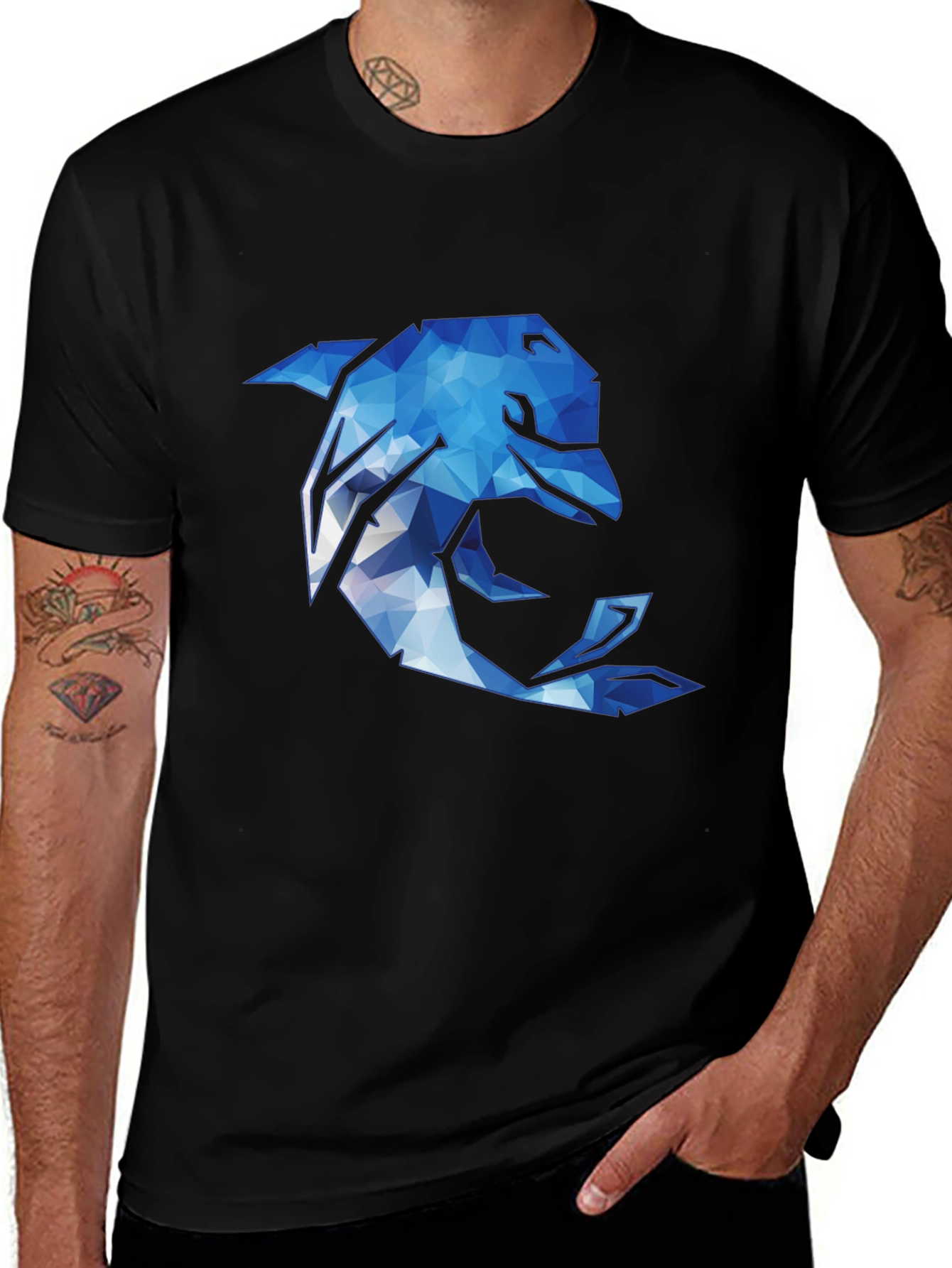 Variant 3 of Geometric Dolphin Graphic T-Shirt - Black