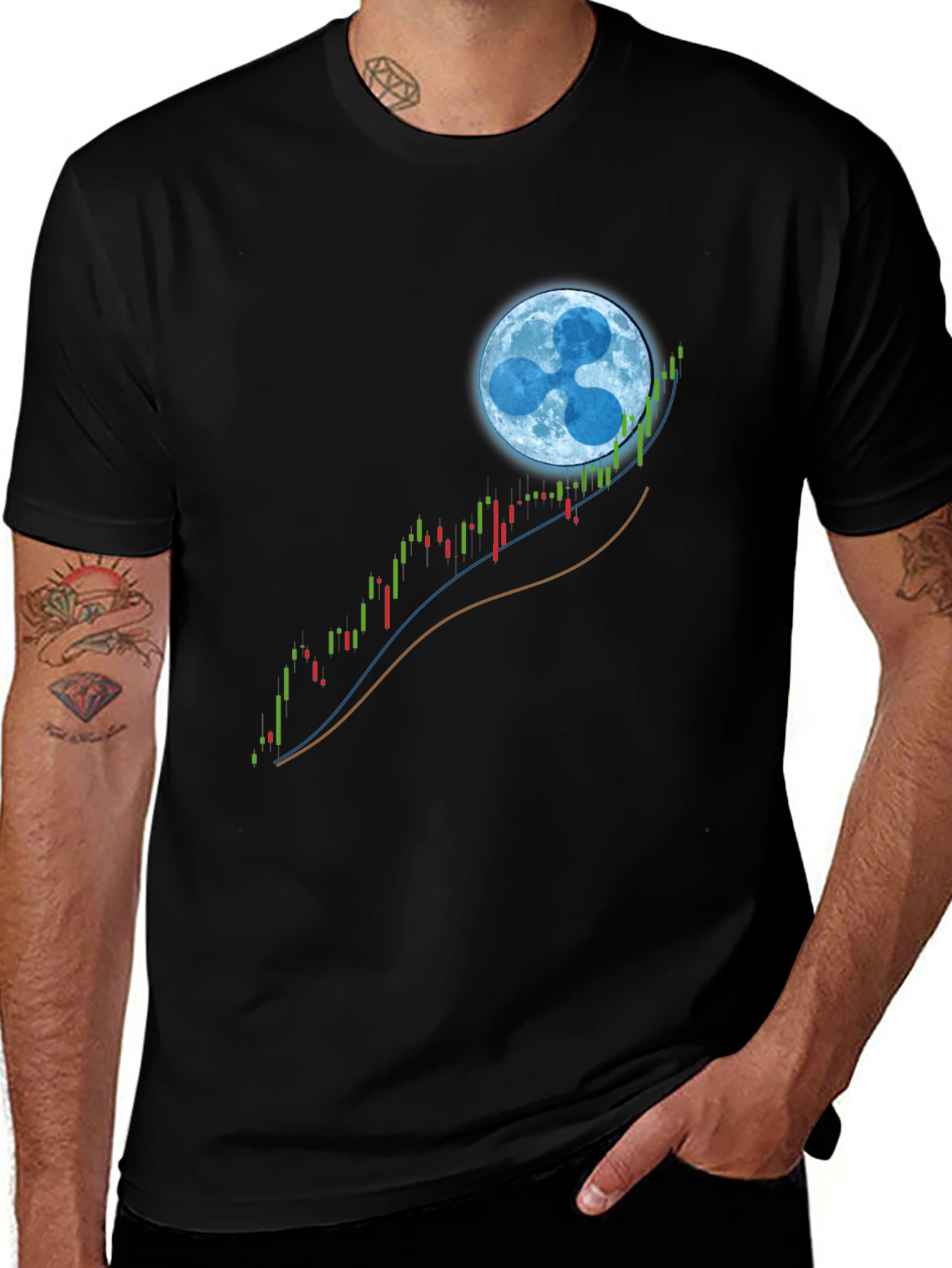 Ripple XRP Crypto Mooning Black T-Shirt