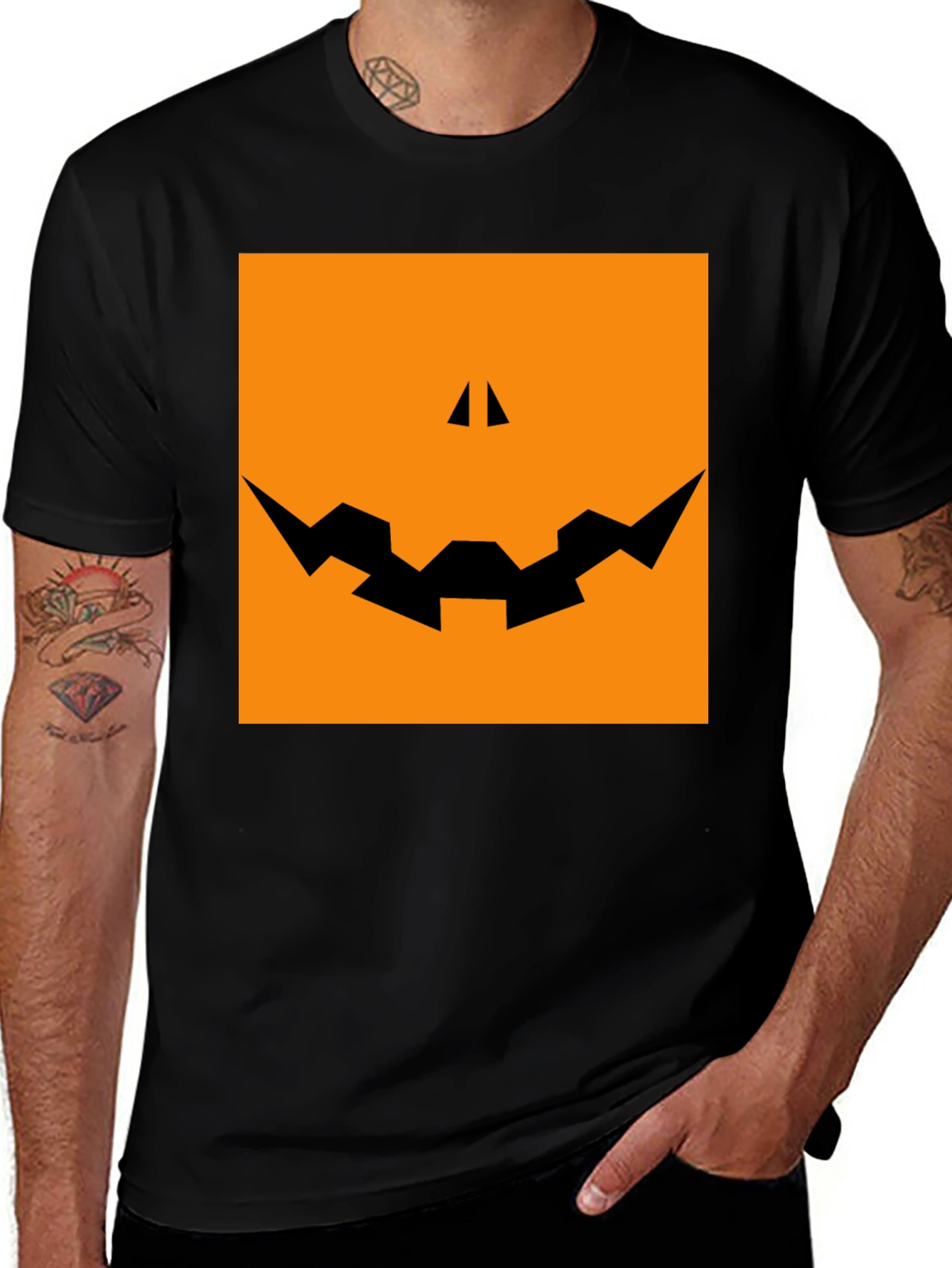 Variant 17 of Halloween Pumpkin Face Graphic Tee - Black Cotton T-Shirt