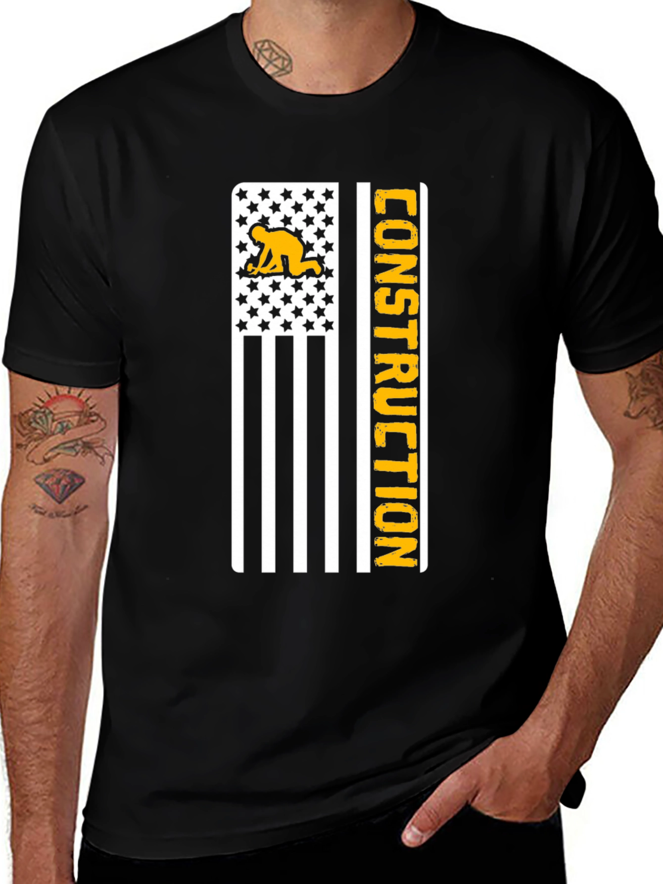 Variant 11 of Construction Worker American Flag T-Shirt
