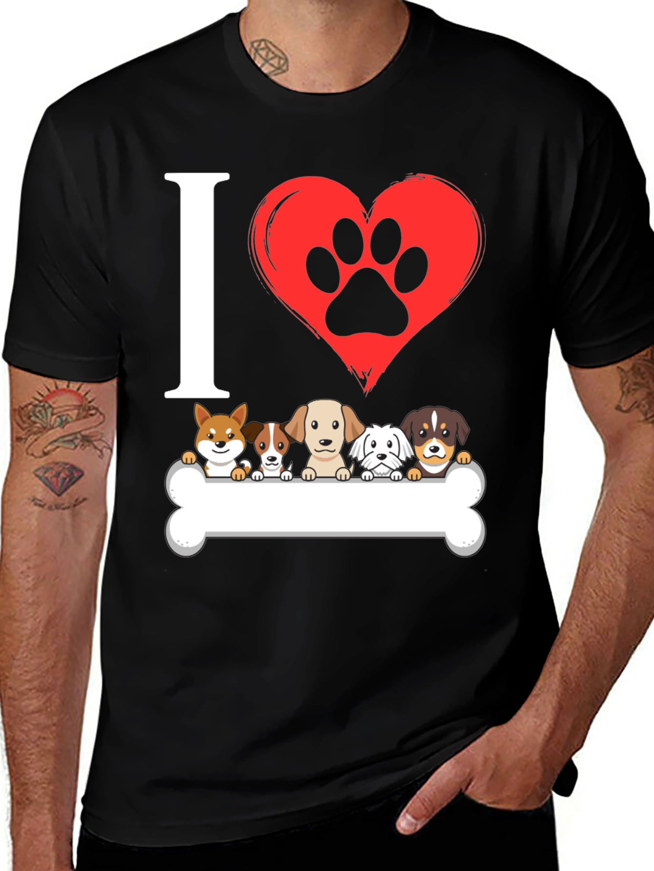 Variant 13 of I Love Dogs T-Shirt with Paw Print Heart
