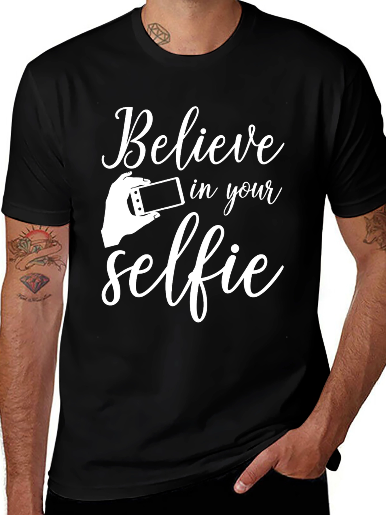 Believe in Your Selfie Black Graphic Tee