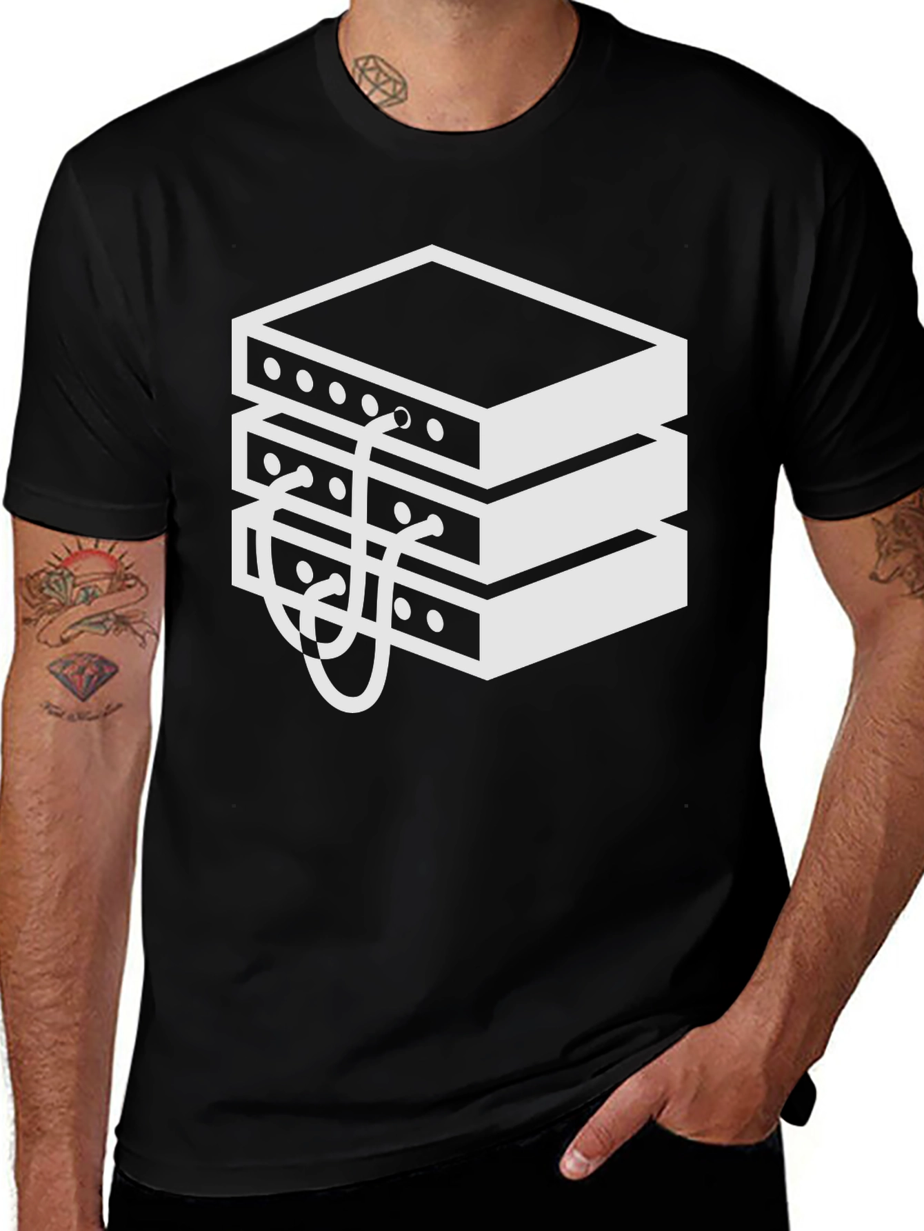 Server Stack Graphic Tee - Black Cotton Blend