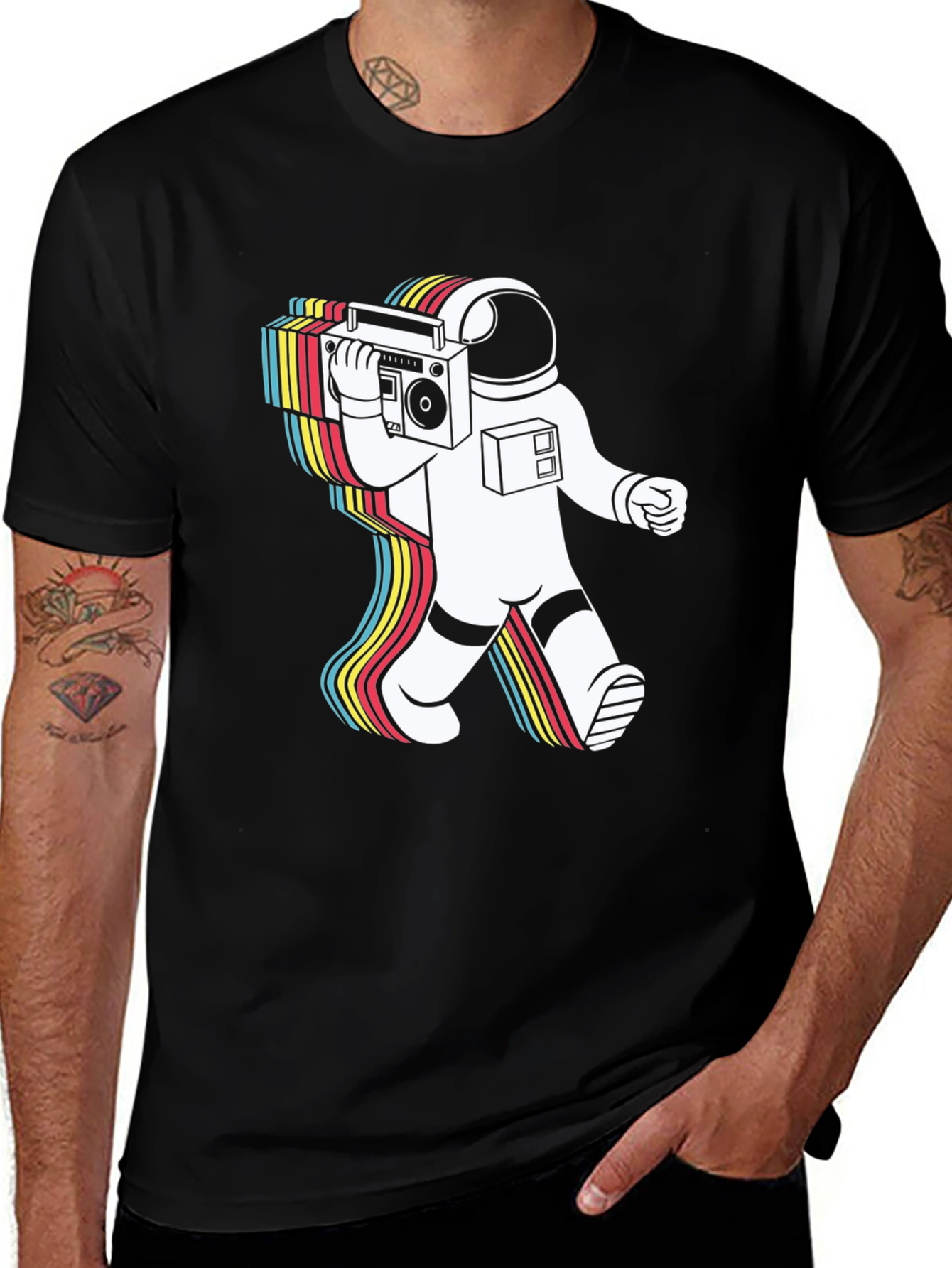 Variant 3 of Retro Astronaut Boombox Graphic Tee - Black