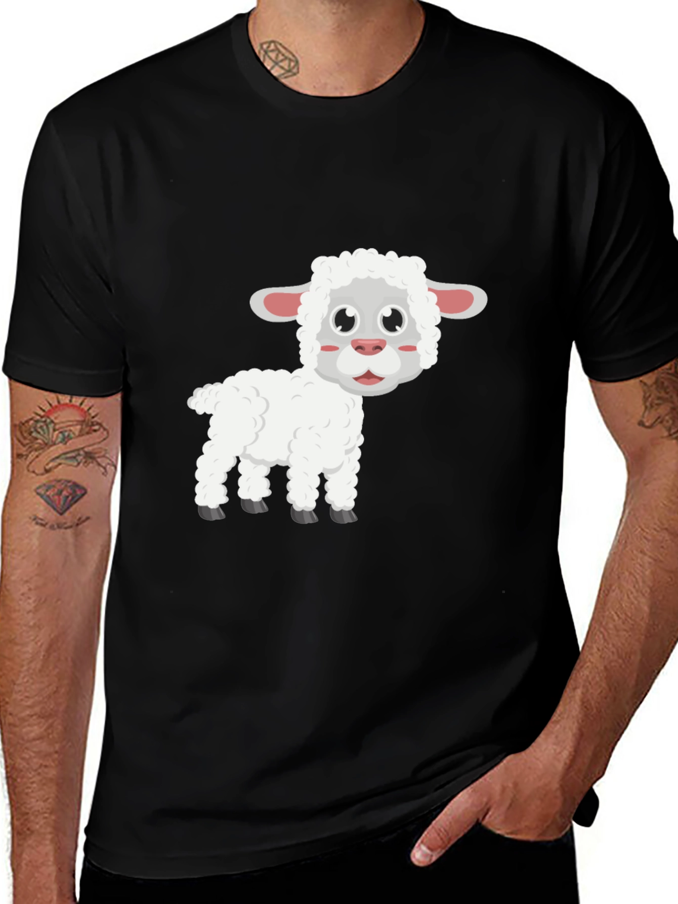 Variant 6 of Cute Sheep Graphic T-Shirt - Black Cotton Blend