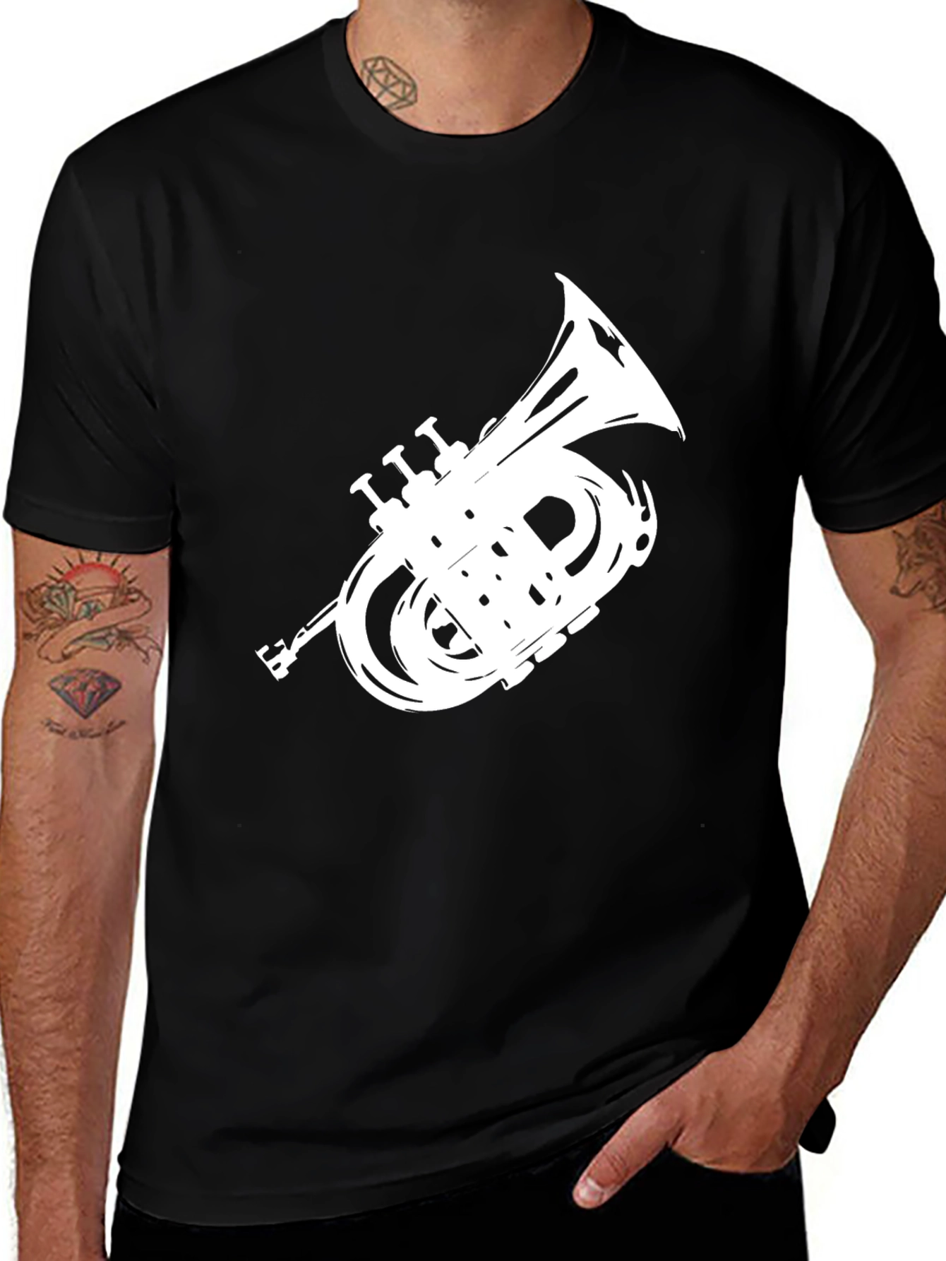 Variant 22 of French Horn Graphic Tee - Musician's Black T-Shirt