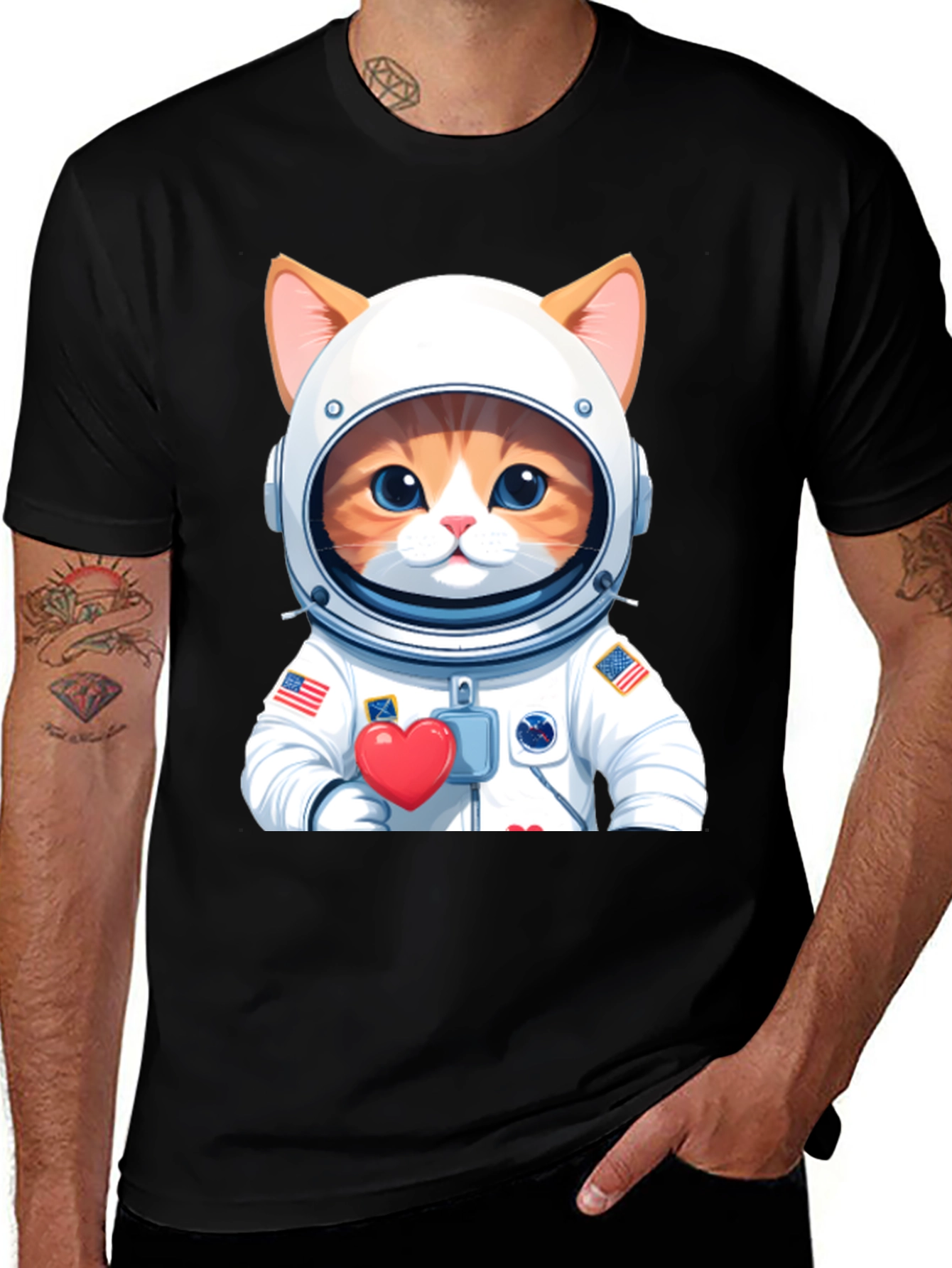 Variant 23 of Cat Astronaut Black T-Shirt