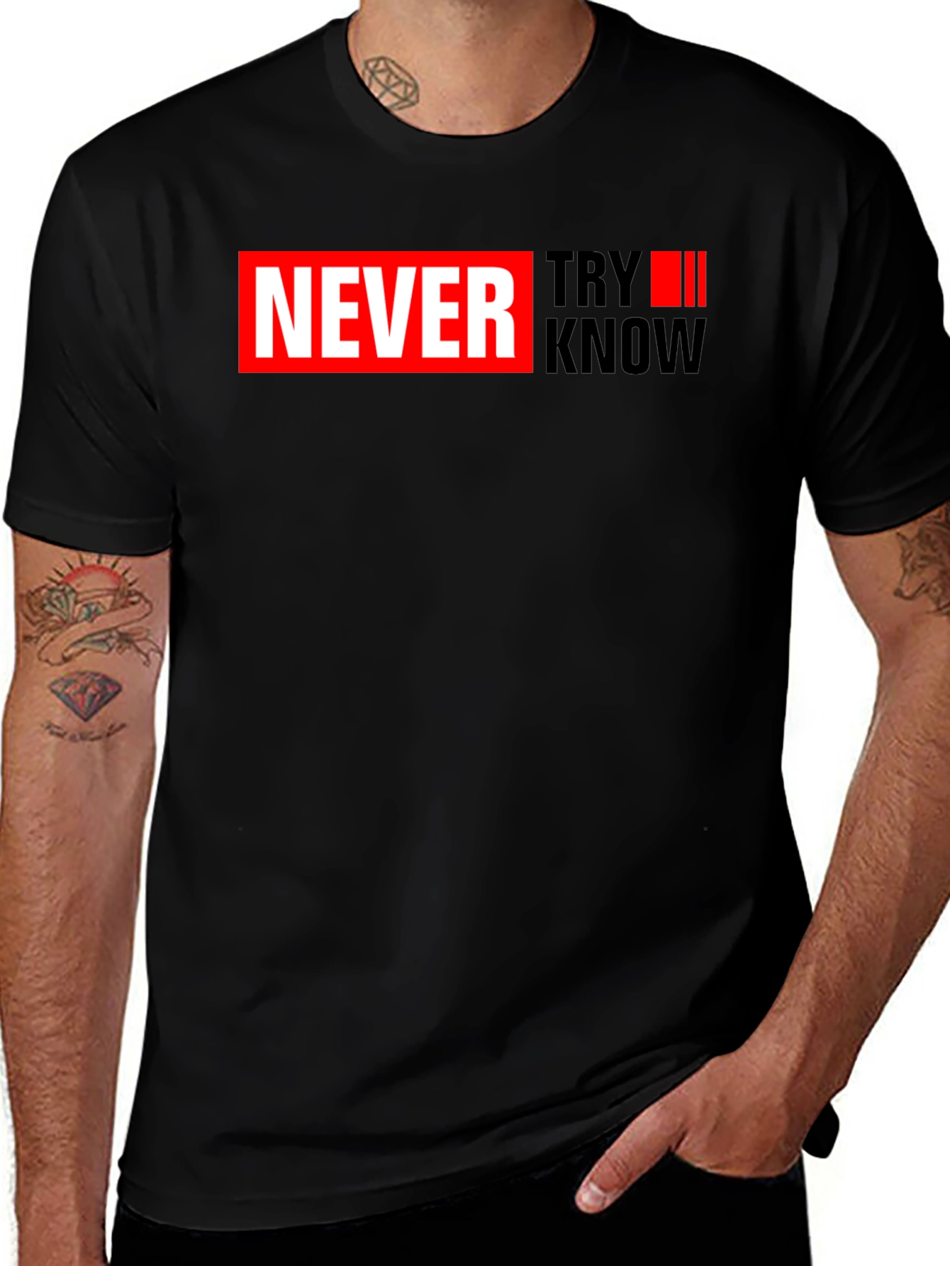 Variant 18 of Never Try Know Graphic Tee - Black Short Sleeve T-Shirt