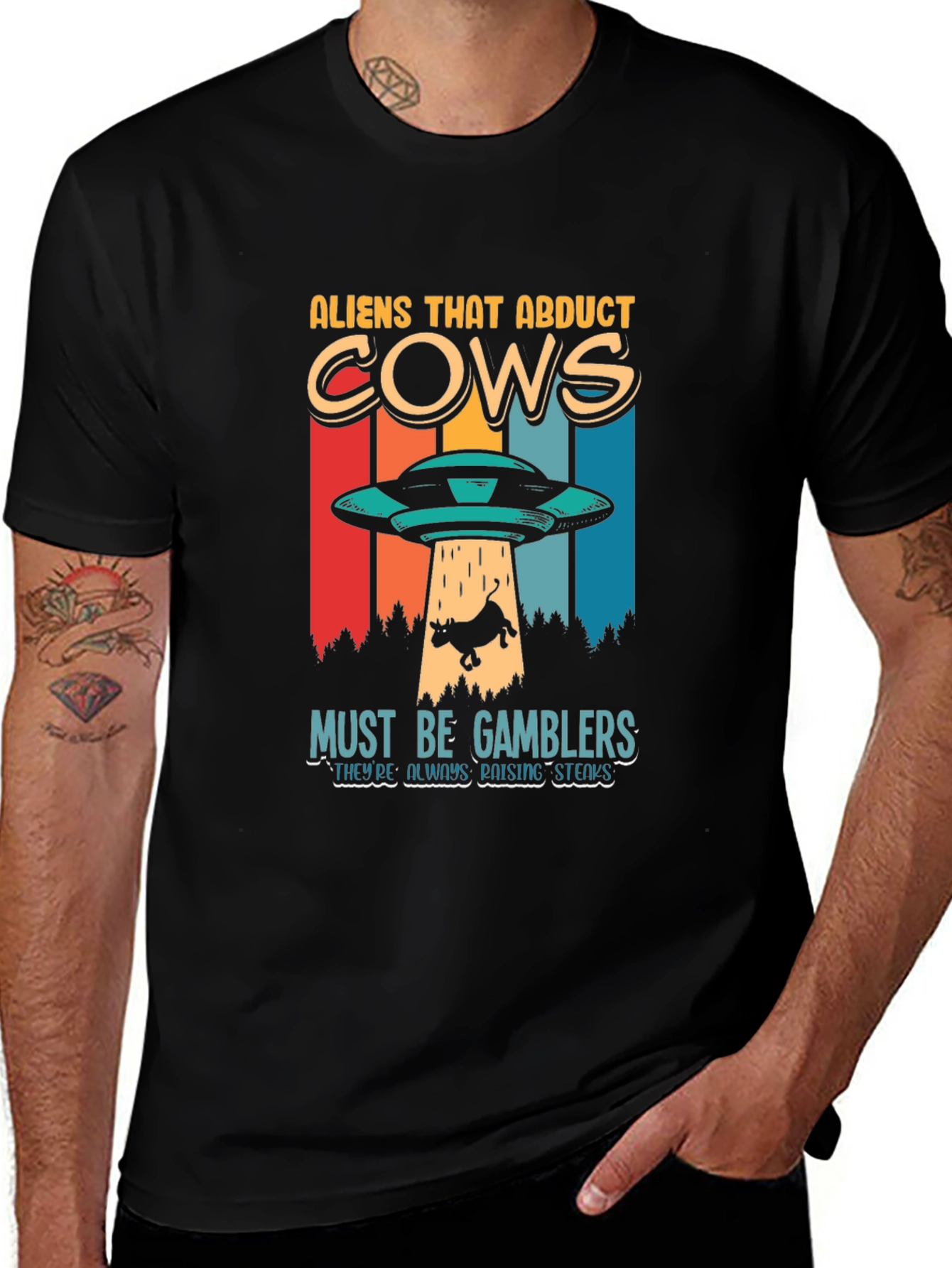 Aliens Abduct Cows Graphic Tee