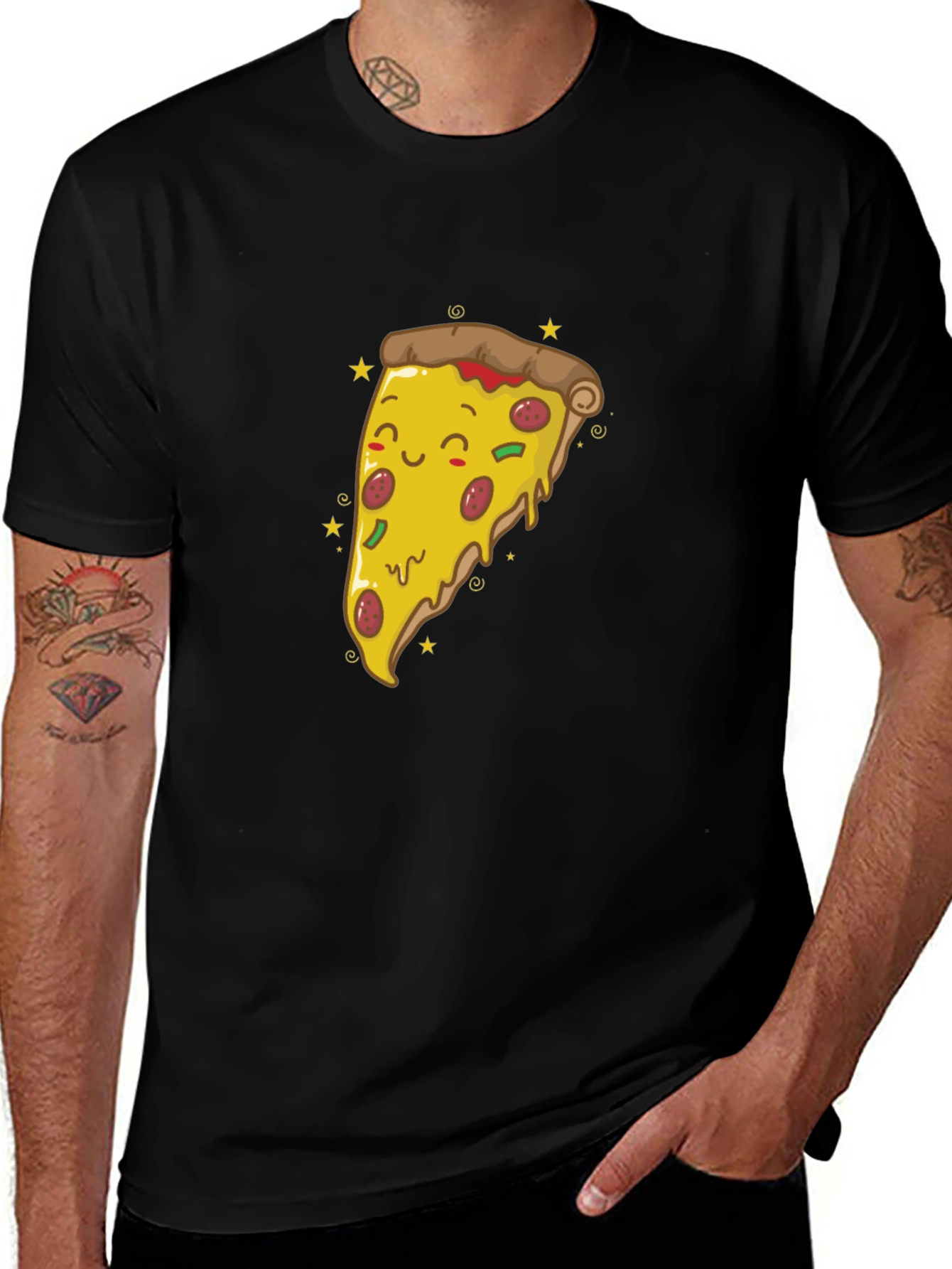 Cute Pizza Slice Graphic Tee - Black T-Shirt