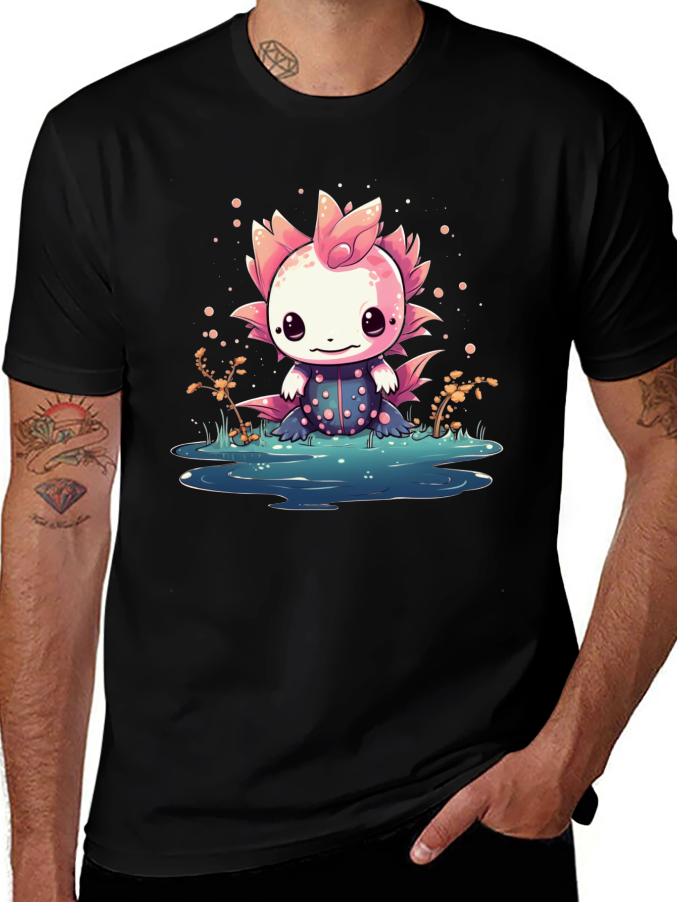 Variant 22 of Axolotl Cartoon Black T-Shirt