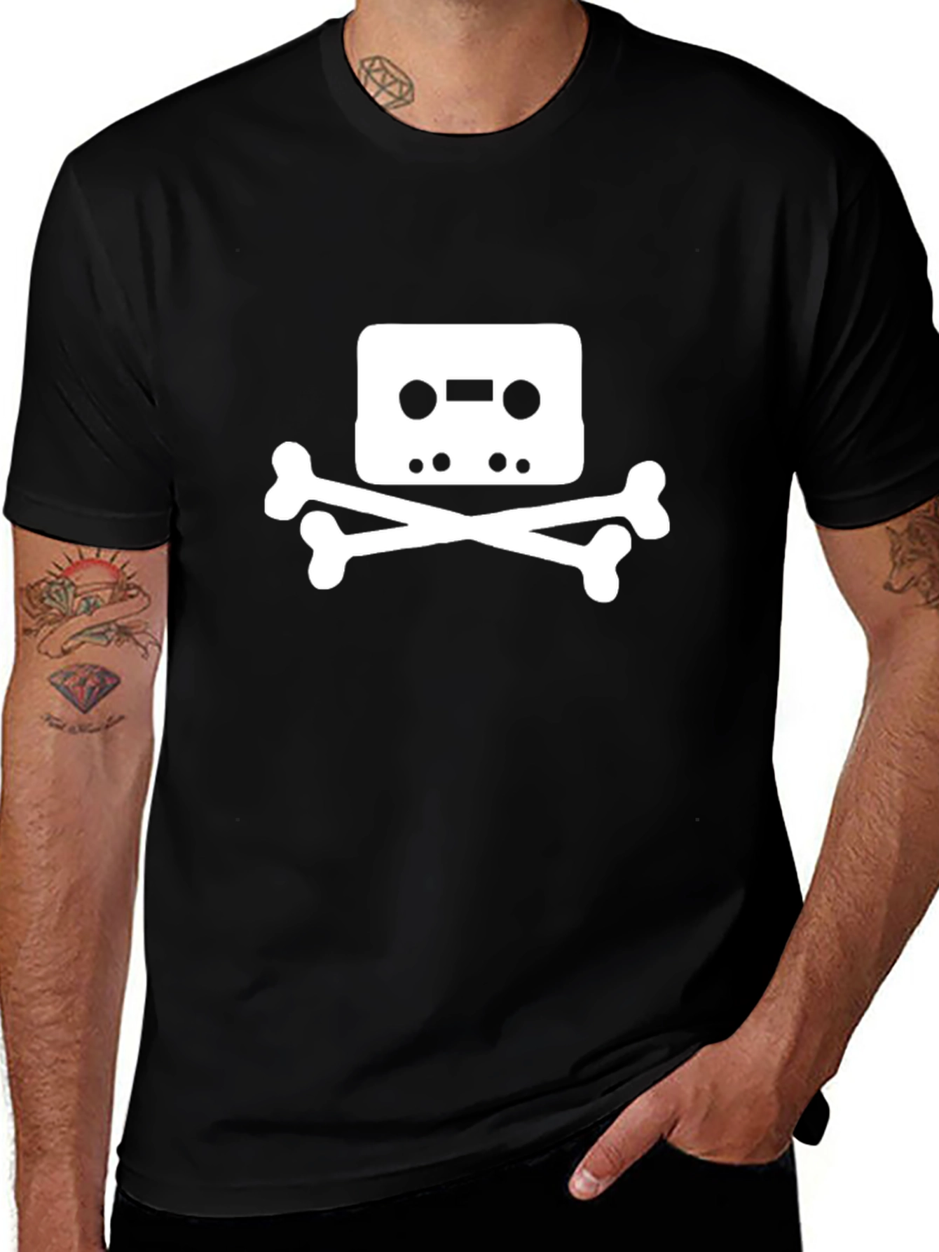 Variant 19 of Cassette & Crossbones Graphic T-Shirt - Black